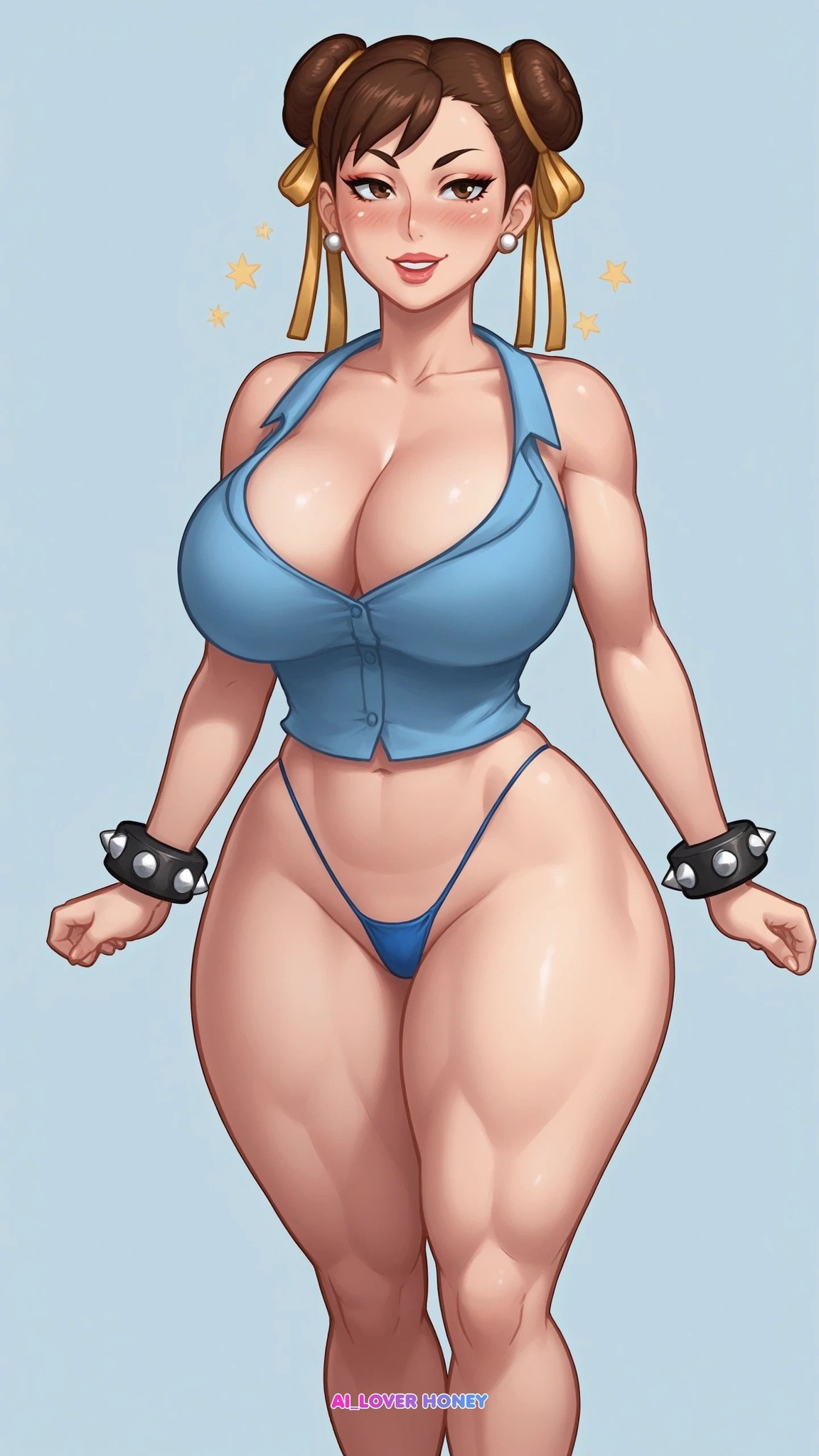ai generated, ai loverhoney, blue clothing, breasts, chun-li, female, large breasts, street fighter, thick thighs