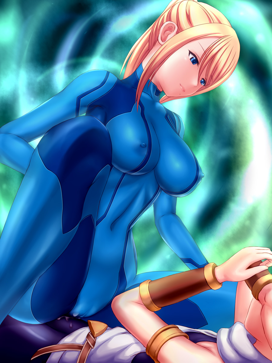 blonde_hair blue_eyes bodysuit breasts cameltoe clothed_sex cowgirl_position cum erect_nipples female hiro_(hankakudouga) human kid_icarus kid_icarus_uprising large_breasts male metroid navel nintendo pit pit_(kid_icarus) ponytail samus_aran straight super_smash_bros. tied_hair tight_clothes zero_suit zero_suit_samus