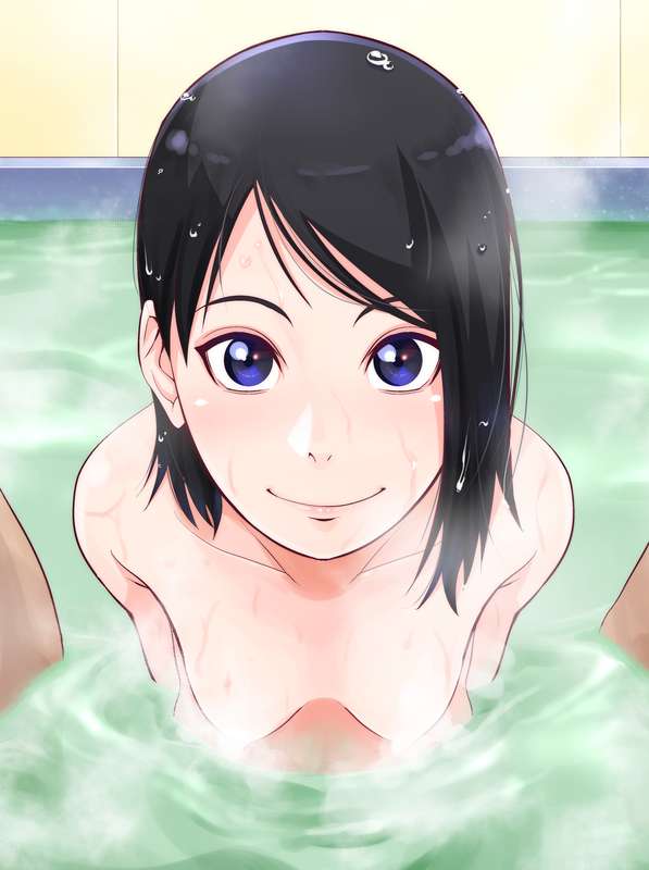 :), 1girls, bare breasts, bare shoulders, bath, bathhouse, bathtub, black hair, breasts, convenient censoring, cute, female, female focus, looking at viewer, naruto (series), nude, nude female, partially submerged, petite, pov, pov eye contact, sarada uchiha, sitting on lap, sitting on person, small breasts, smile, steam, suggestive, sunahara wataru, tagme, teenage female, teenage girl, teenager, wet, wet body, young, young female