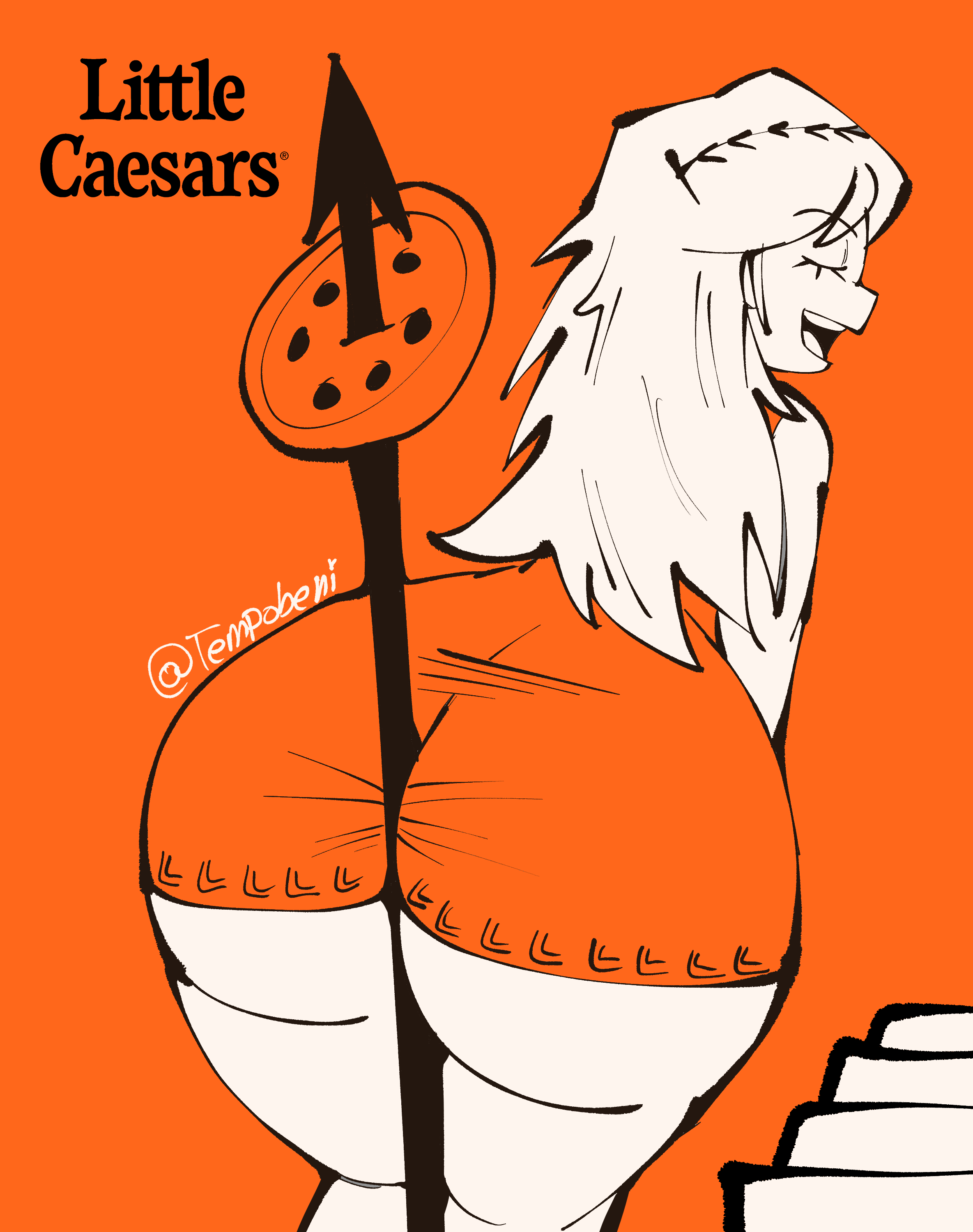 1girls, absurd res, absurd resolution, absurdres, arched back, ass, ass focus, back view, bare ass, bare shoulders, bent over, between ass, between buttocks, big ass, big butt, big cleopatra, bottom heavy, bubble ass, bubble butt, closed eyes, closed eyes smile, curvaceous, curvy, curvy female, curvy figure, dress, dress lift, dress up, exposed ass, fat ass, female, female focus, female only, food, hi res, high resolution, highres, huge ass, huge butt, large ass, leaning forward, light skin, light-skinned female, little caesars, long hair, object between ass, orange clothing, orange dress, pizza, pole between ass, rear view, roman, simple background, smile, smiling, solo, solo female, solo focus, spear, tagme, tempobeni, thick ass, thick thighs, thighs, trend, voluptuous, voluptuous female, white body, white skin