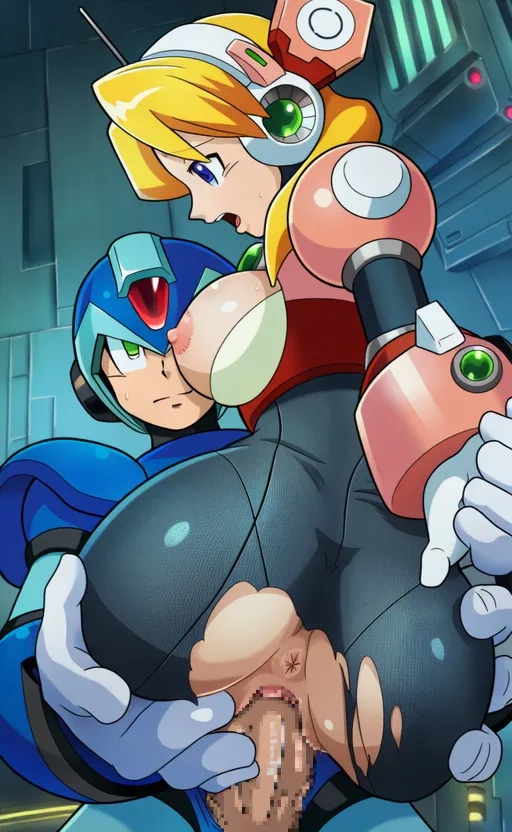 1boy 1girls aeshi-xerk ai_generated alia almost_naked almost_nude big_ass big_breasts black_bodysuit blue_eyes blush bodysuit censored censored_penis censored_pussy cowgirl_position grabbing_ass green_eyes long_hair mega_man mega_man_x open_mouth penis penis_in_pussy pussy robot_girl sex smile white_gloves x_(mega_man)