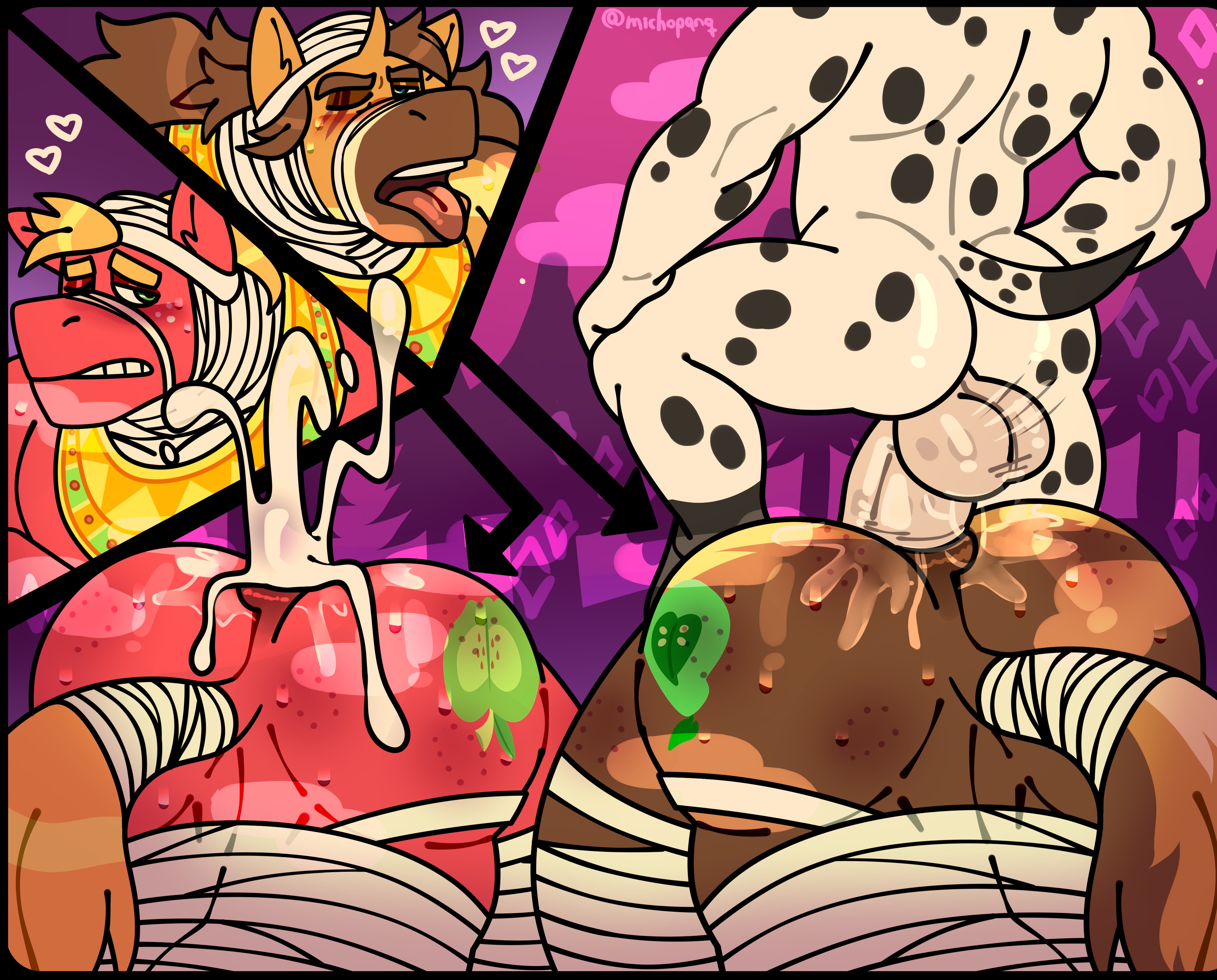 anal, anal sex, bara, big ass, big bottom, big bottom small top, big breasts, big butt, big macintosh, big macintosh (mlp), big muscles, canine, chase (mlp), chase kusanagi, chase pear, cum in ass, dalmatian, furry, gay, gay sex, horse, incesto, male, muscle, my little pony, ntr, penetration, size difference, small top