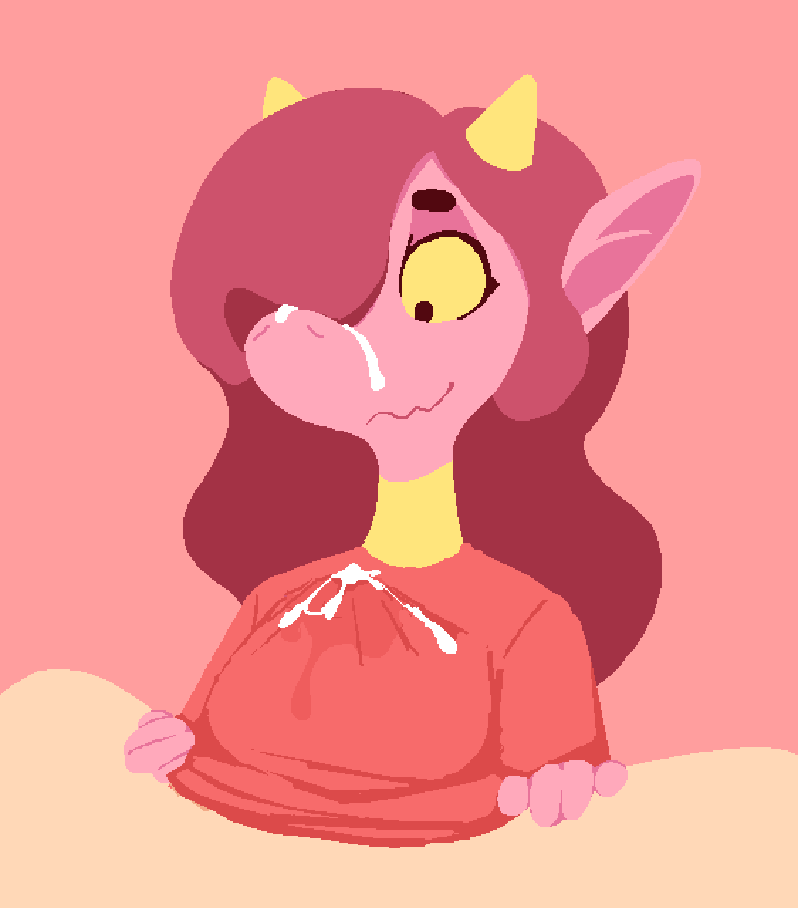 aliasing ambiguous_gender bodily_fluids breast_play breasts clothed clothed/nude clothed_female clothing cum cum_in_clothing cum_on_face cum_on_snout cum_through_clothing cum_through_shirt digital_media_(artwork) female female/ambiguous genital_fluids hair hi_res horn long_ears long_hair looking_down mondealy nude nude_male pink_body pink_skin pixelated riley_(mondealy) sex shaded simple_background simple_shading smile titfuck_under_clothes titjob uglycoal wet wet_clothing yellow_sclera
