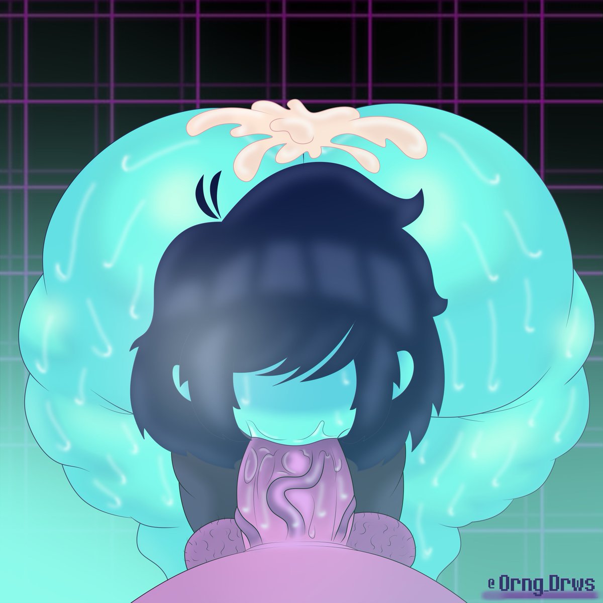 1boy, 1futa, ass, blue hair, blue skin, cum, cum in ass, deltarune, fellatio, futa on male, futa pov, futanari, kris (deltarune), male, oral, orangedraws, pov, susie (deltarune), thick thighs