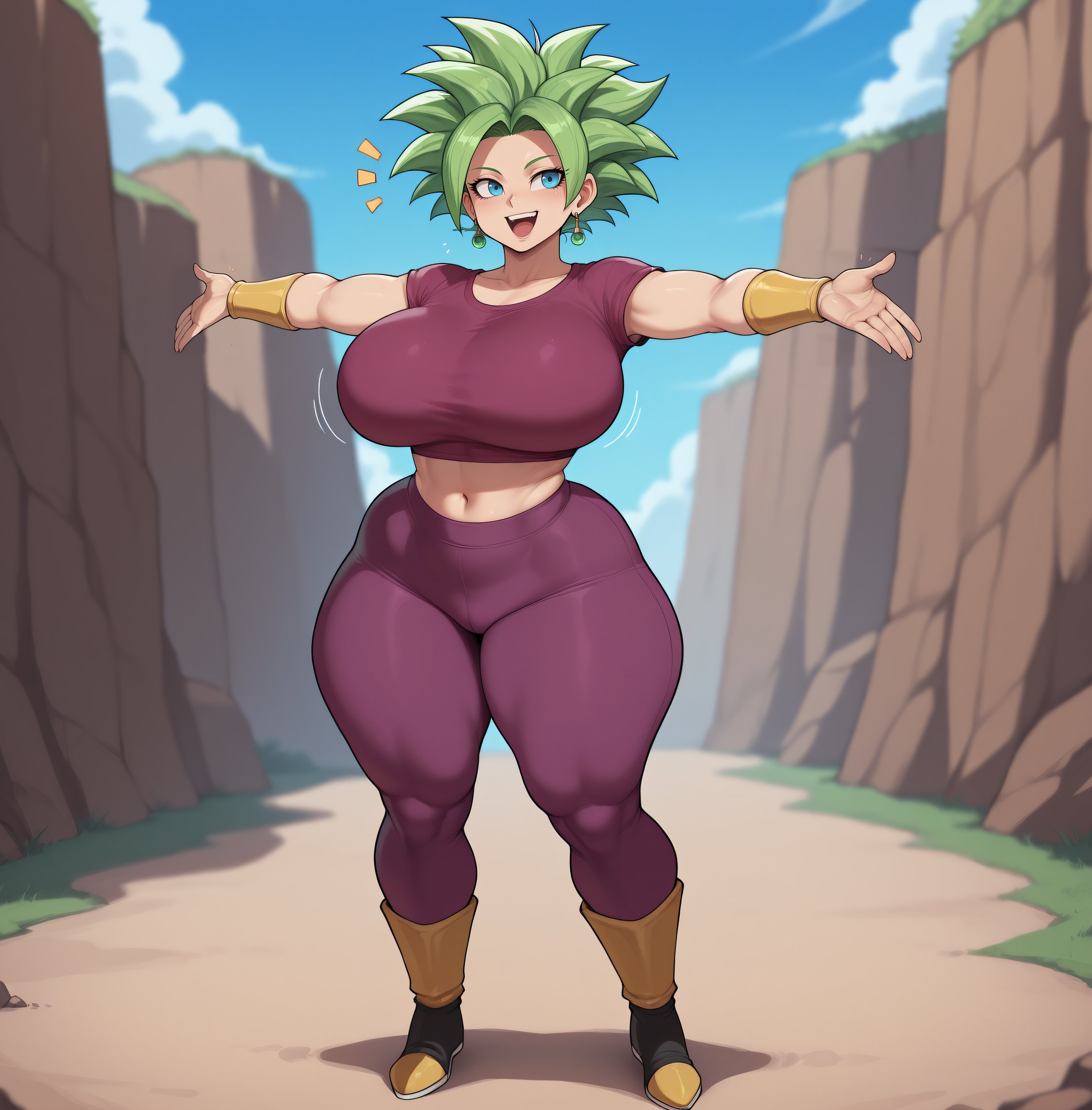 1girls, 2026, ai generated, big breasts, blue eyes, child bearing hips, dragon ball, dragon ball super, earrings, female, female only, fusion, fusion character, green hair, huge breasts, hyper breasts, imminent sex, kefla, looking away, muscular, muscular female, posing, posing for the viewer, potara earrings, potara fusion, smogai, thick thighs, thunder thighs, tight clothing