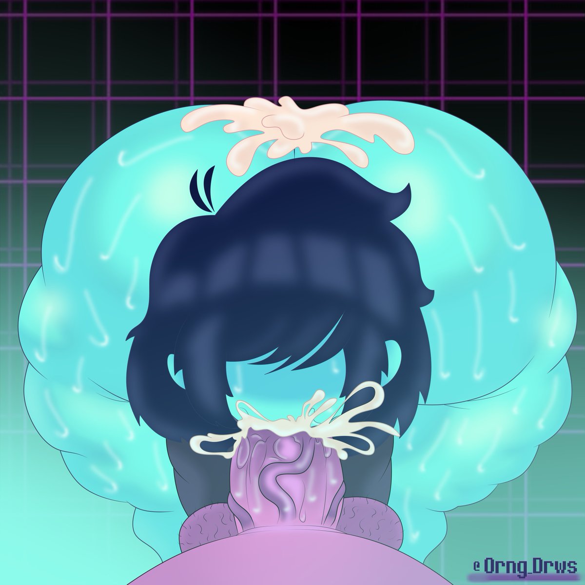 1boy, 1futa, ass, blue hair, blue skin, cum, cum in ass, cum in mouth, deltarune, fellatio, futa on male, futa pov, futanari, kris (deltarune), male, oral, orangedraws, pov, susie (deltarune), thick thighs