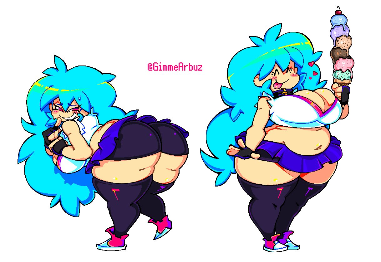 belly_out big_ass big_breasts blue_hair bubble_butt chubby chubby_belly chubby_female cleavage cleavage_cutout clothed clothing collar fat_ass friday_night_funkin friday_night_funkin_mod gimmearbuz happy heart-shaped_pupils heart_symbol ice_cream large_breasts long_hair nervous nervous_smile round_ass semi_nude showing_ass silly_face skyblue skyverse small_clothes small_skirt thick_thighs thighhighs thighs tongue_out