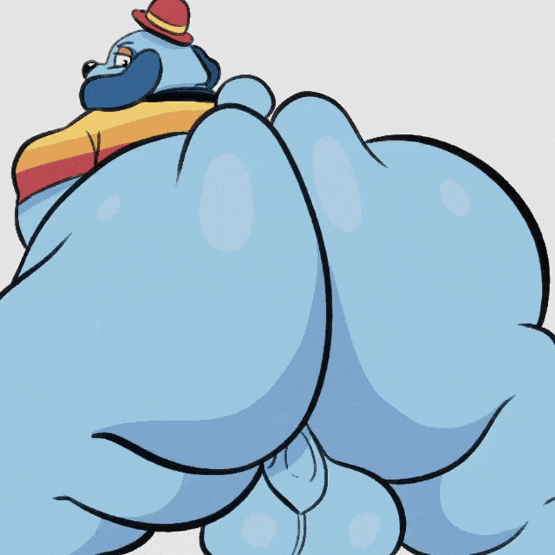 animated anthro anus ass balls barnaby_beagle beagle big_butt blue_body butt_focus canid canine canis clothing domestic_dog furryonline1 genitals glistening glistening_balls glistening_butt glistening_genitalia hat headgear headwear huge_butt hunting_dog male mammal pattern_clothing raphe_(anatomy) saggy_balls scent_hound smile solo thick_thighs twerking welcome_home