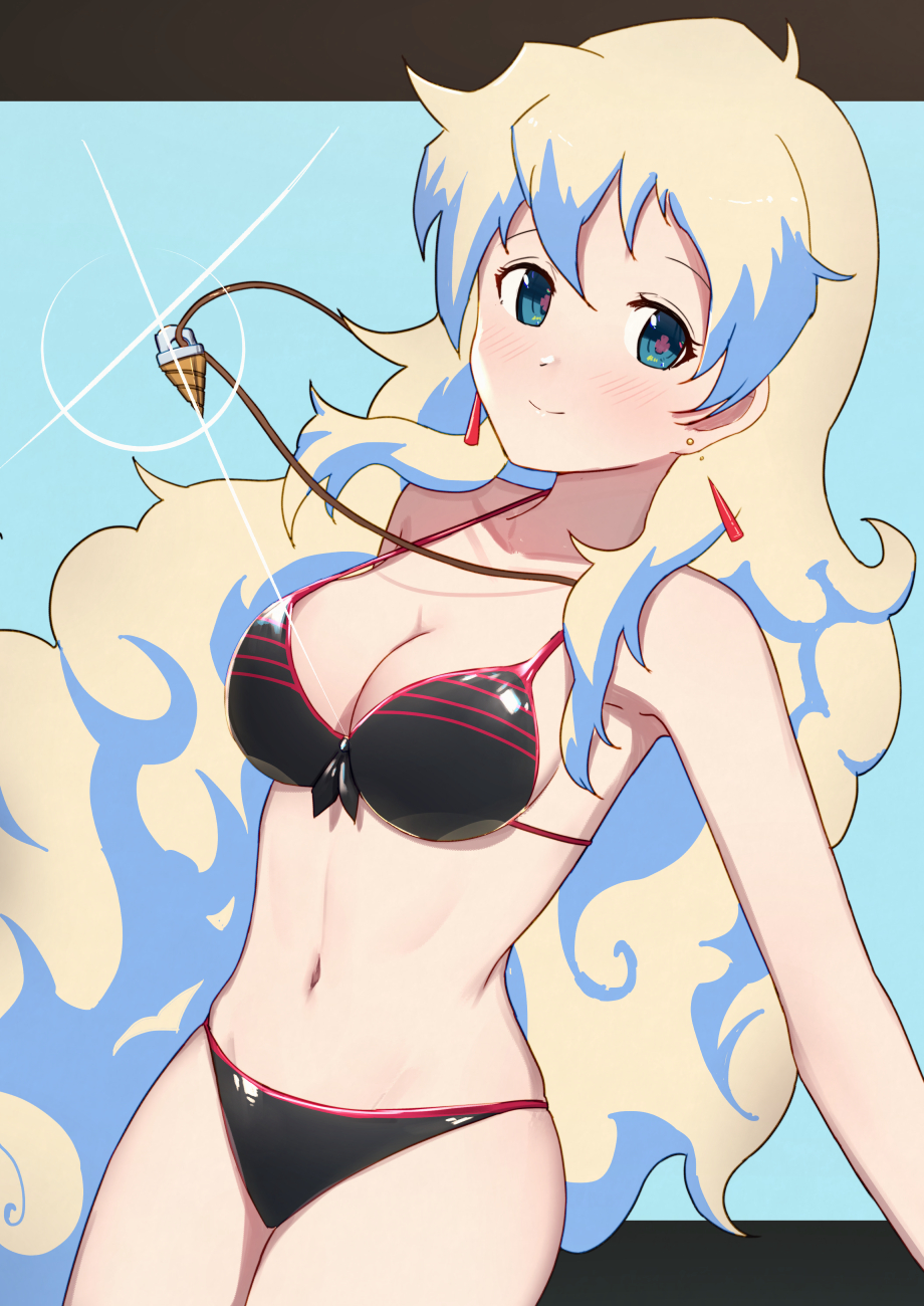 1girls artist_request bikini blonde_hair blue_eyes breasts cleavage cross_pupils drill earrings female_focus female_only long_hair looking_at_viewer medium_breasts necklace nia_teppelin smiling smiling_at_viewer solo solo_female swimsuit tengen_toppa_gurren_lagann