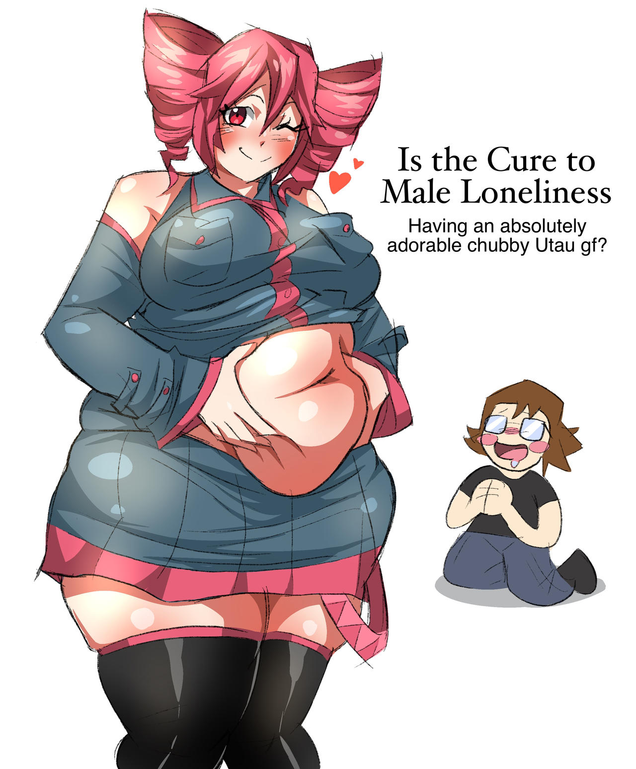 1boy1girl ass assthethick bbw belly belly_overhang big_ass big_belly big_breasts breasts bubble_ass bubble_butt chubby_chaser fat fat_ass female female_focus holding_belly huge_ass huge_breasts hyper_fat kasane_teto large_ass large_breasts obese red_eyes red_hair smile vocaloid wink winking_at_viewer