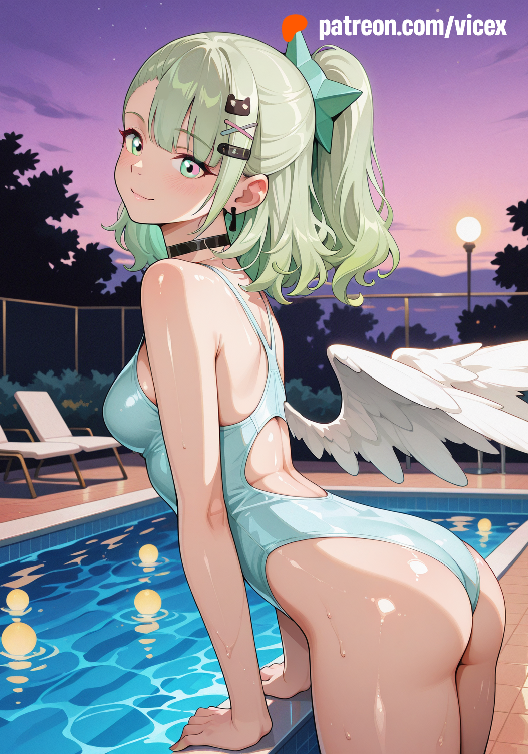 1girls 2026 ai_assisted ai_generated angels_of_delusion anime athletic_body beach breasts female green_hair looking_at_viewer mid_breasts night outdoors sea short_hair slim_body small_breasts smile solo_female sunna_(zenless_zone_zero) swimsuit thighs vicex water zenless_zone_zero