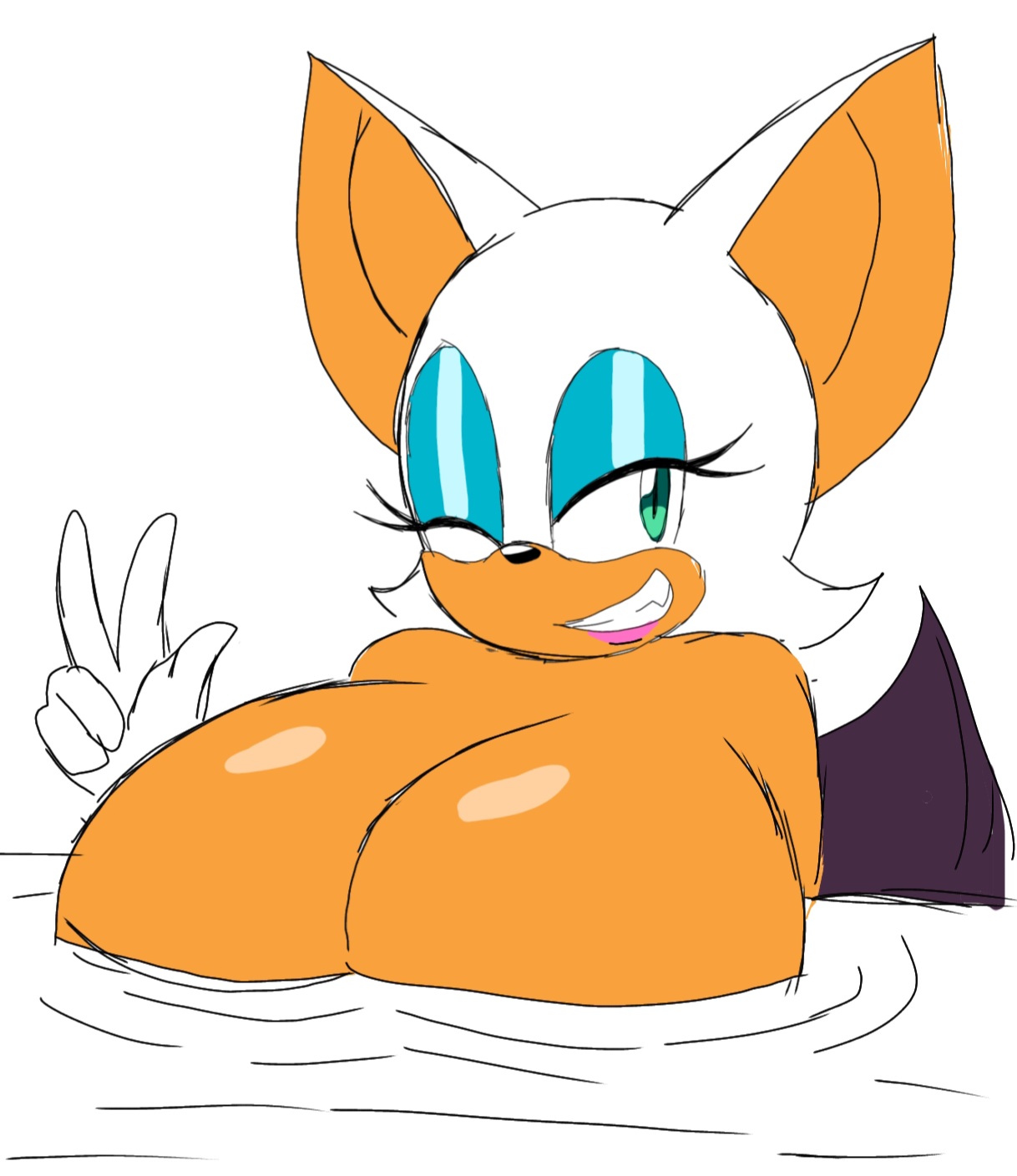 1girls, bat, big breasts, female, momiji (artist), nude, nude female, rouge the bat, sega, smile, solo, sonic (series), sonic the hedgehog (series), winking eye