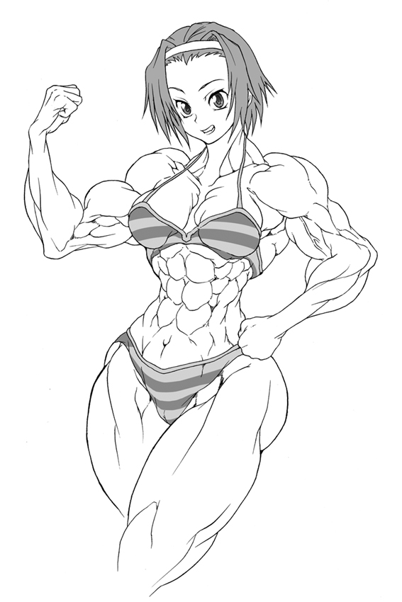 black_and_white extreme_muscles k-on! monochrome muscle muscular_female purukogi ritsu_tainaka_(k-on!) tagme