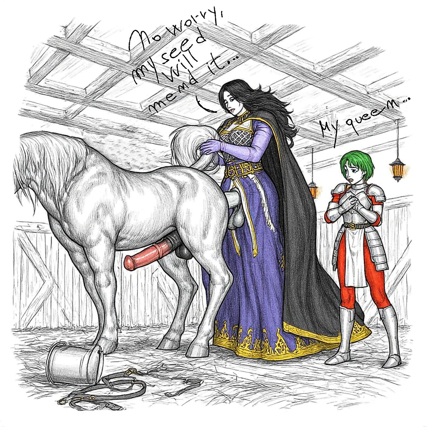 ai generated, female, femdom, fire emblem, fire emblem: genealogy of the holy war, futa on horse, futanari, hermina (fire emblem), hilda (fire emblem), horse, milf, stylized