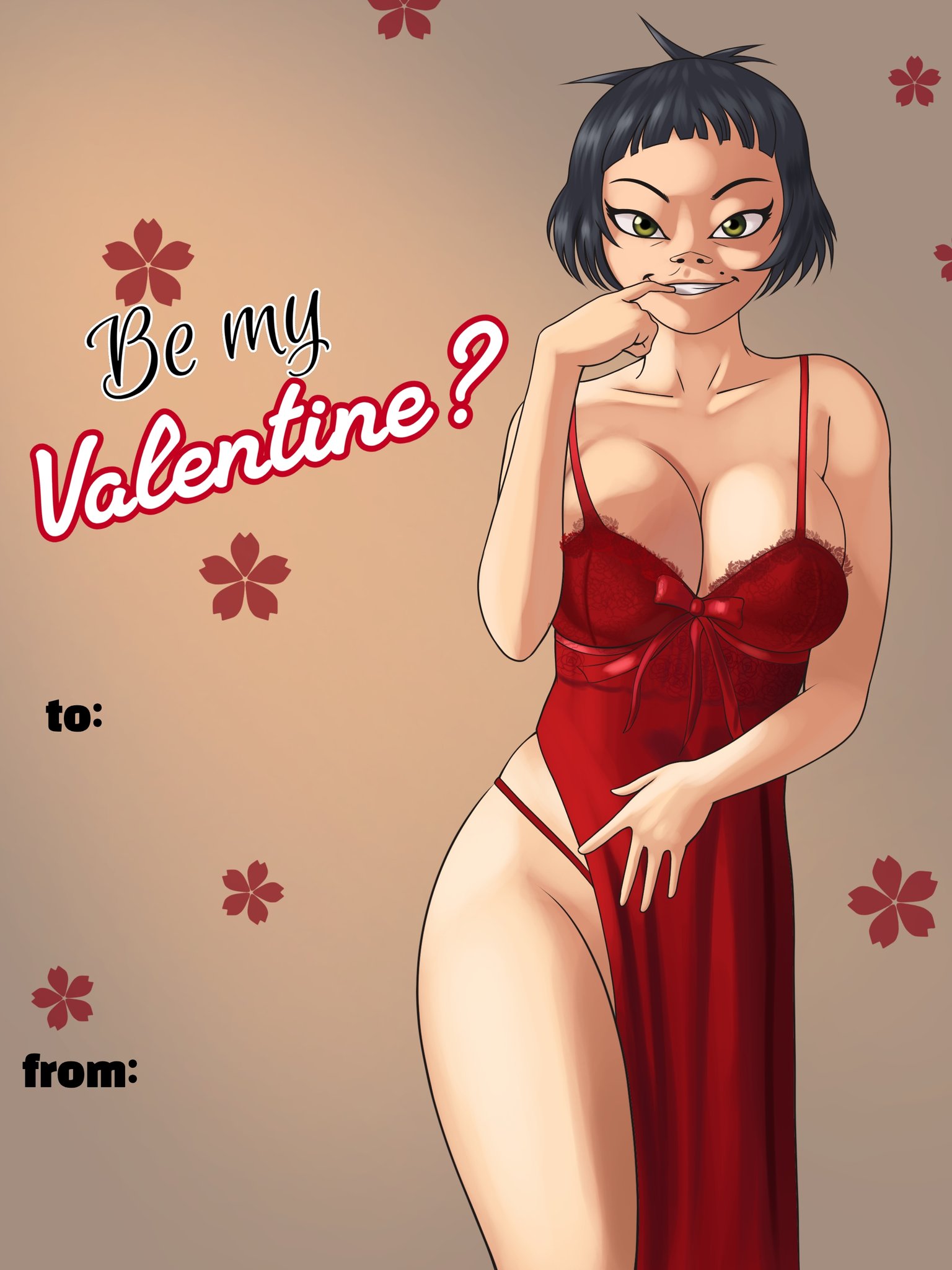 big breasts, cockstar studios, gorillaz, noodle (gorillaz), noodle (the manifesto), red dress, red thong, valentine's day, voluptuous female