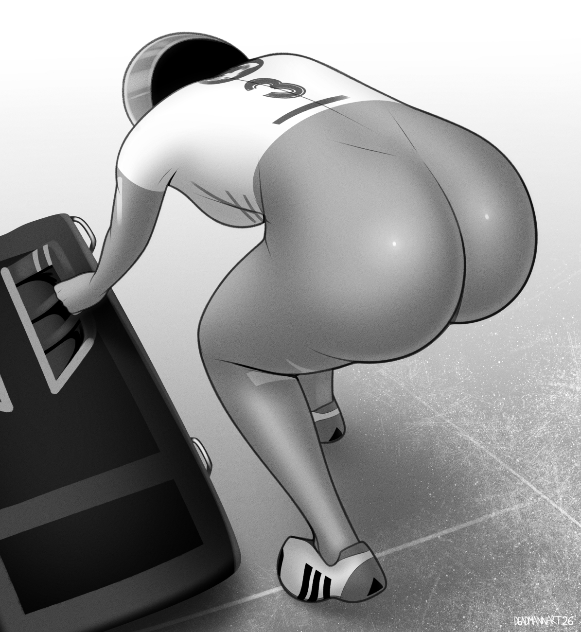 1girls, alessia crippa, ass, ass focus, athletic, athletic female, bending forward, bending over, bent forward, bent over, big ass, butt focus, candid, curvy, deadmannart, faceless female, female, female ass, female ass focus, female focus, female only, fully clothed, fully clothed female, helmet, huge breasts, large ass, monochrome, olympics, real person, realistic, realistic proportions, skeleton (sport), sledding, solo, solo female, solo focus, spankable ass, thick thighs, winter