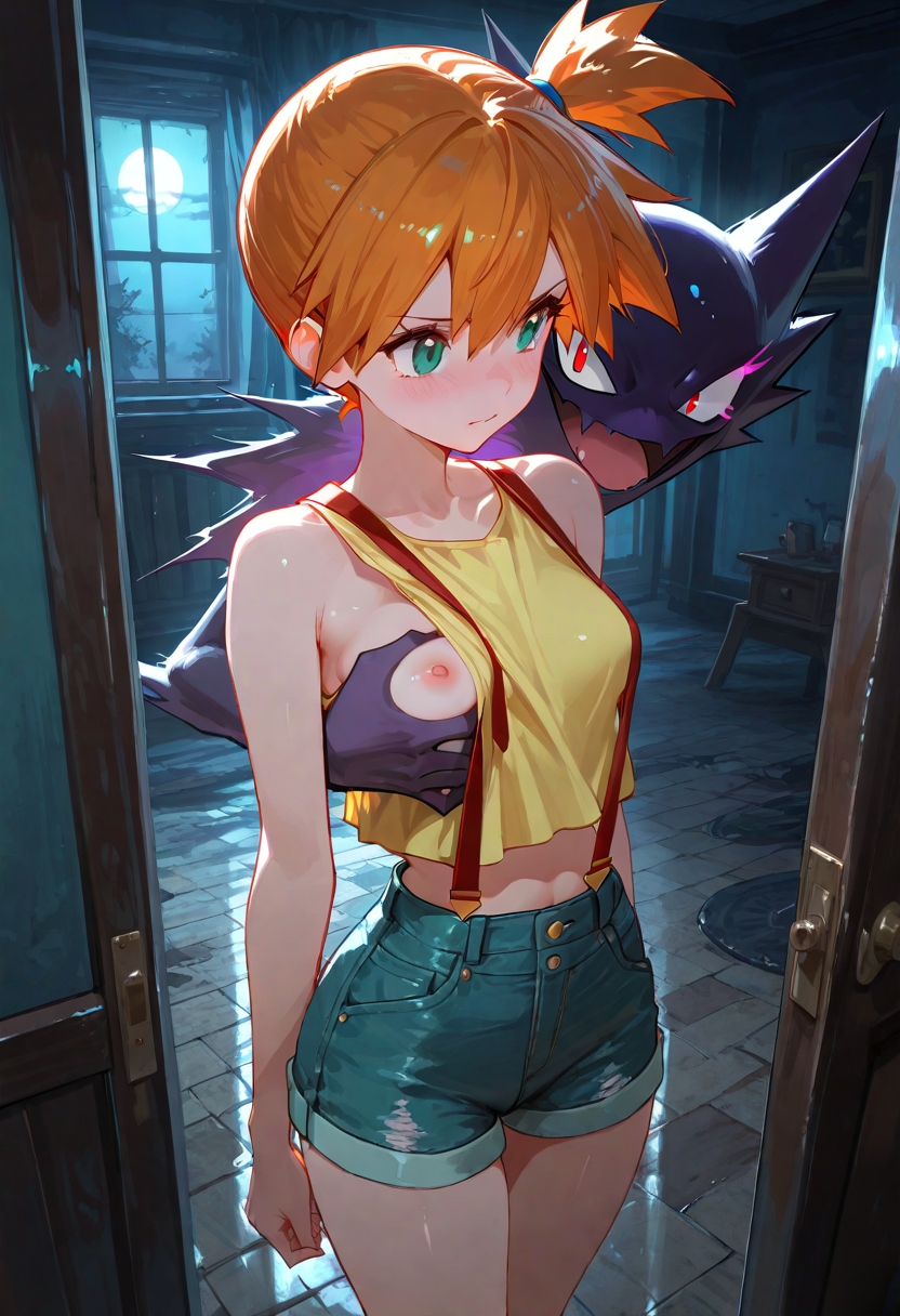 ai, ai art, ai assisted, ai generated, ai-created, grabbing, grabbing another's breast, grabbing breasts, greymaker, haunter, kasumi (pokemon), nintendo, one breast out, pokémon (species), pokemon, pokemon (anime), pokemon (creature), pokemon (species), pokephilia