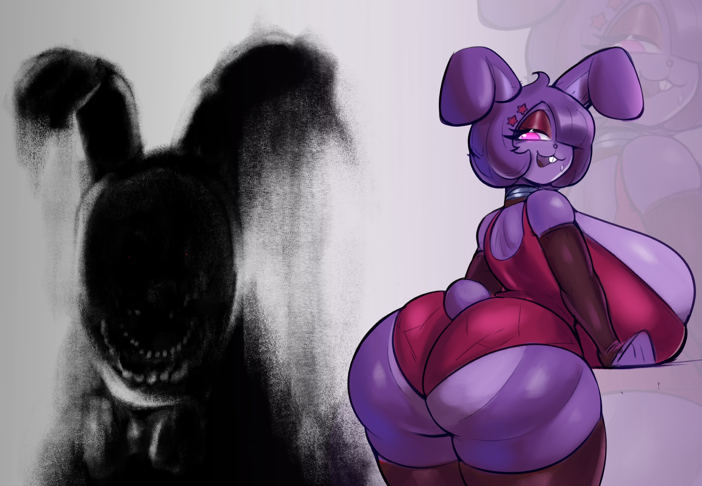 animatronic, anthro, big ass, big breasts, bonfie, bonfie (cryptia), bonfie (cryptiacurves), bonnie (cally3d), bonnie (fnaf), breasts, cally3d, clazzey, clothed, clothing, cryptiacurves, fazclaire's nightclub, female, female only, five nights at freddy's, fnaf, fredina's nightclub, furry, garp sand, genderswap (mtf), hair over one eye, horror, huge breasts, looking at viewer, rabbit, rabbit ears, red eyes, rule 63, scary, scottgames, tagme, withered bonnie