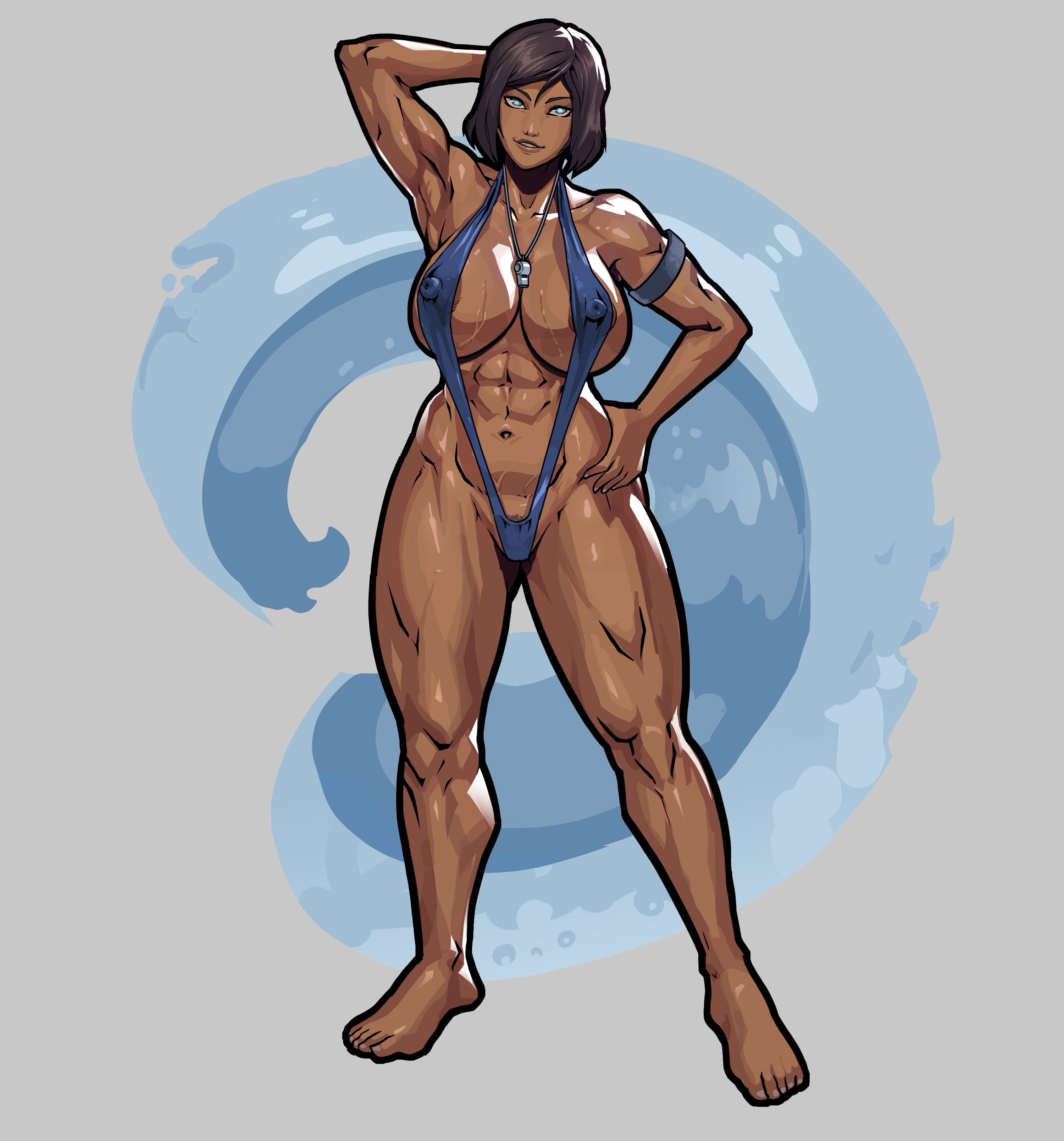 1girls, abs, absurd res, alternate version available, armlet, armpits, arms up, athletic, athletic female, avatar legends, barefoot, biceps, big breasts, blue eyes, breasts, brown hair, busty, dark skin, dark-skinned female, equinox006, erect nipples, feet, female, female focus, female only, full body, hi res, hourglass figure, korra, muscle tone, muscles, muscular, muscular female, navel, necklace, nickelodeon, nipple bulge, nipples, pinup, pinup pose, pose, posing, short hair, sling bikini, solo, sweat, swimsuit, the avatar, the legend of korra, toes, toned, toned female, water tribe, wide hips