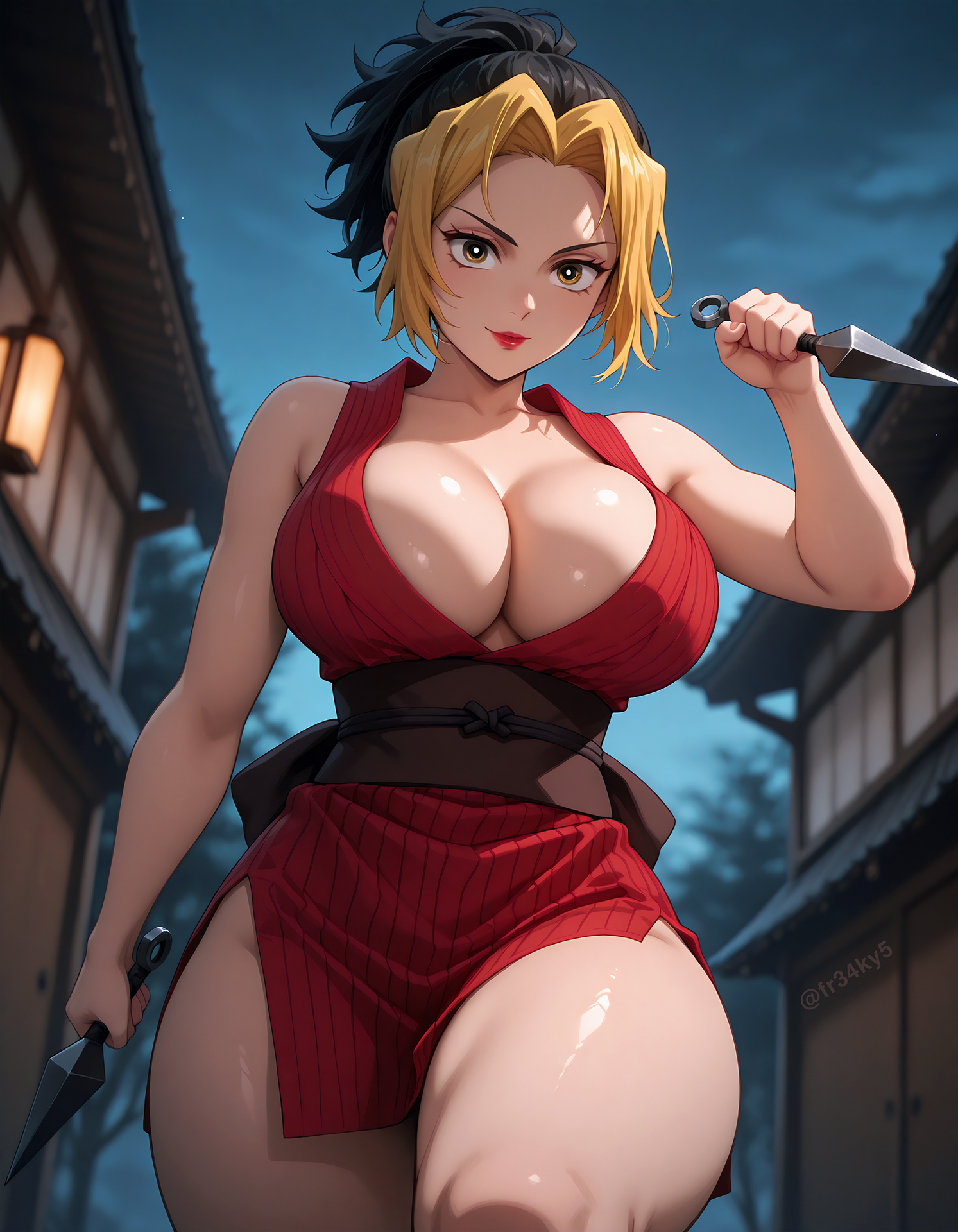 ai generated, breasts, cleavage, demon slayer, female, fr34ky, harem girl, huge breasts, kimetsu no yaiba, kimono, makio (kimetsu no yaiba), ninja, waifu, wife