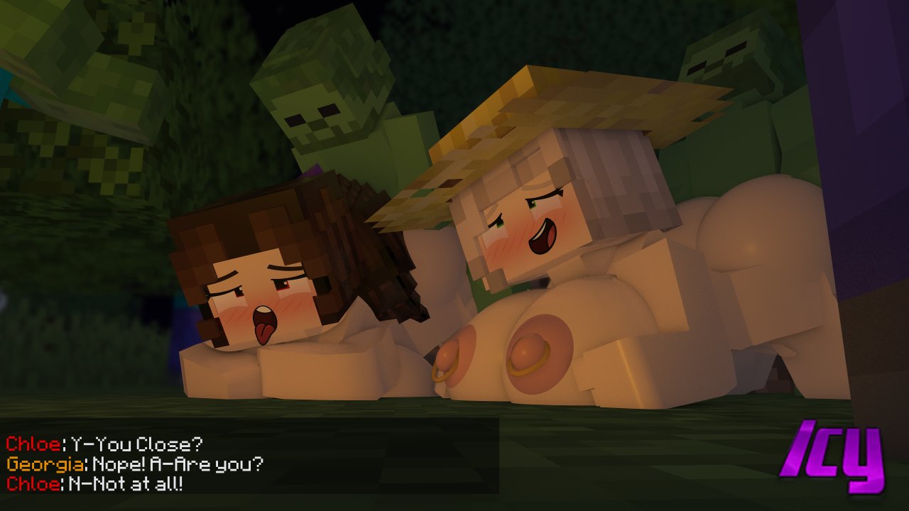 2girls, 2girls2boys, 3d, areolae, ass, breasts, dialogue, doggy style, female, human, influence icy, male, minecraft, monster, multiple boys, multiple males, nipples, nude, nude female, straight, zombie, zombie (minecraft)