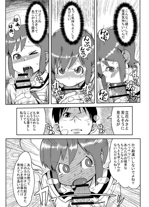 blush comic fellatio glasses monochrome nichijou oral ryunryun sasahara_koujirou school_uniform short_hair tachibana_misato translated translation_request tsundere