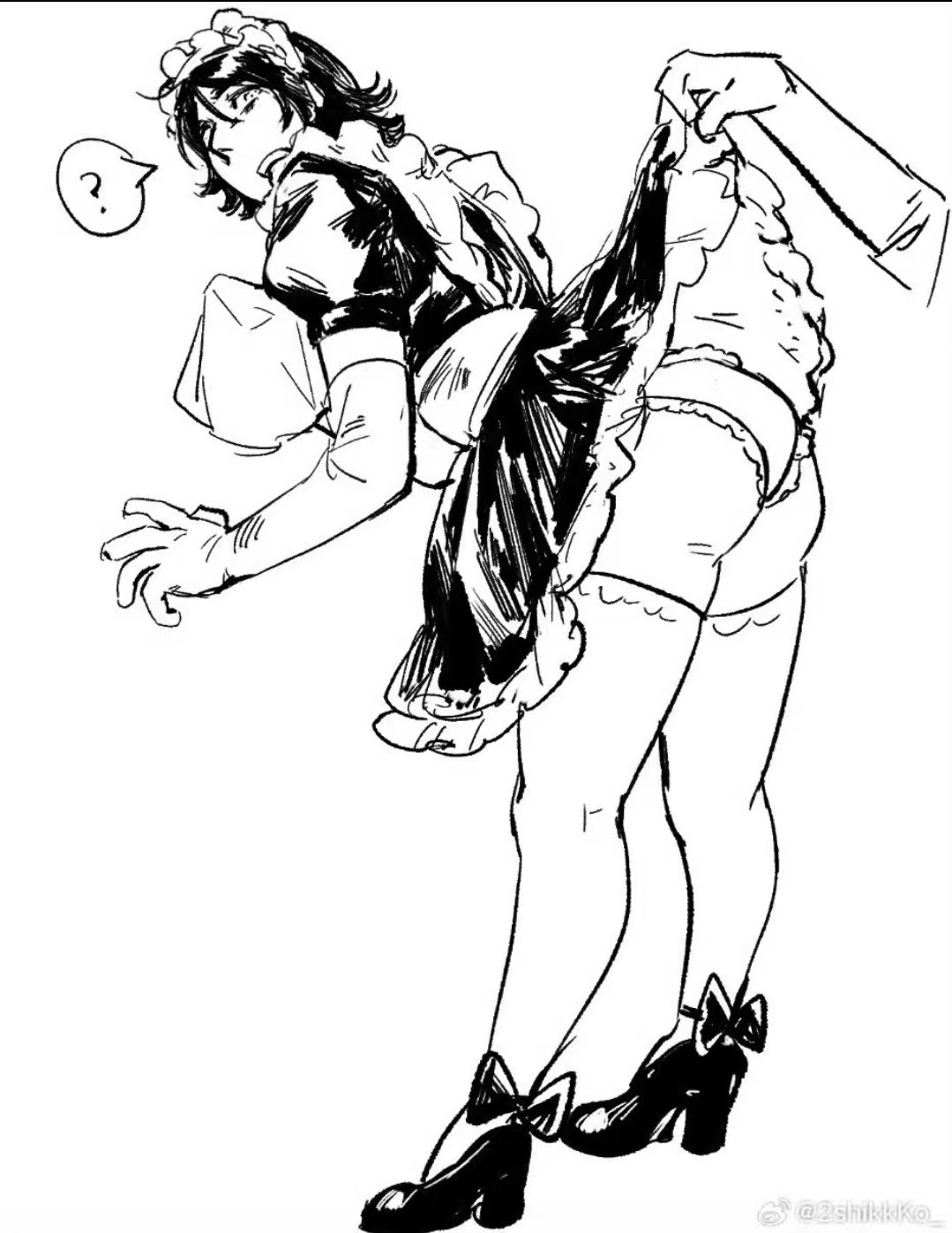 2shikkko, disembodied hand, gerard way, maid, maid uniform, my chemical romance, panties, panty shot, pulling up skirt, upskirt, weibo username