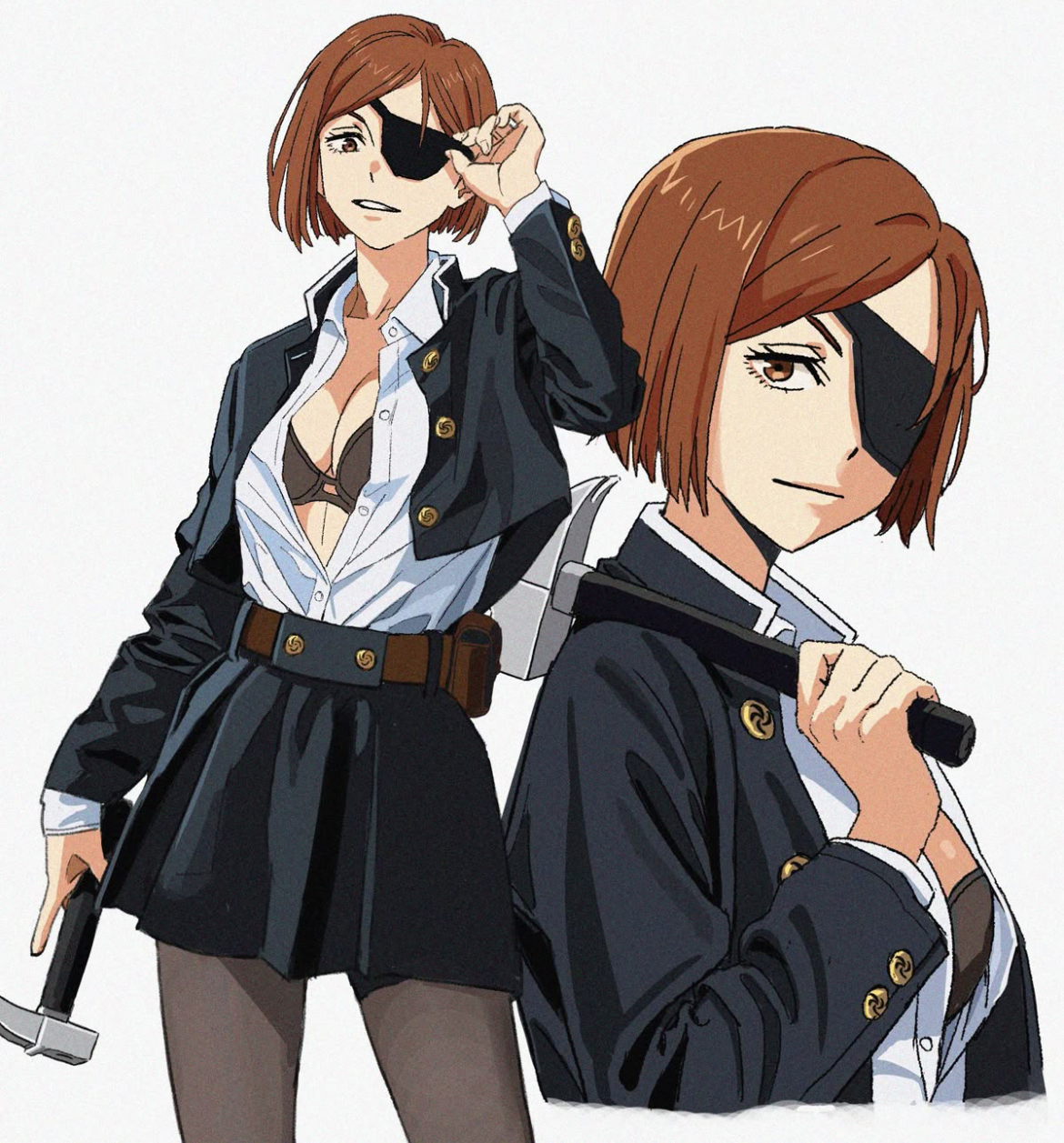 1girls, brown hair, brown-haired female, eyepatch, female, female only, jujutsu kaisen, kugisaki nobara, solo, tagme, untagged