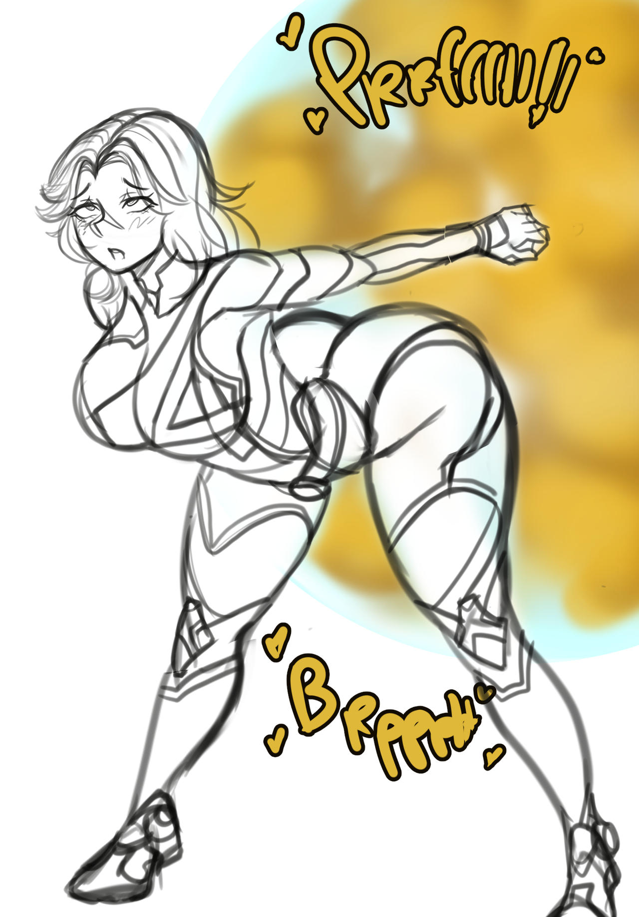 bent over, bubble butt, chro-sis, fart, fart bubble, fart cloud, fart fetish, farting, fat ass, luna snow, luna snow (marvel rivals), marvel, marvel comics, marvel rivals, no panties, sketch