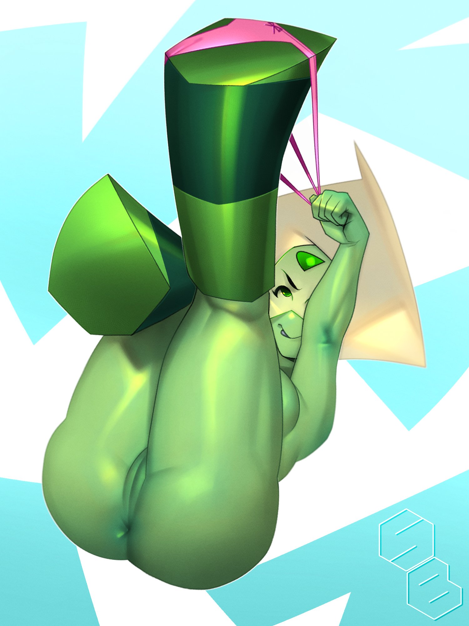 ass focus, female, green skin, grey body, peridot (steven universe), pink panties, pussy, shoes, shortstack, squishybolts, steven universe, tagme, vagina, yellow hair