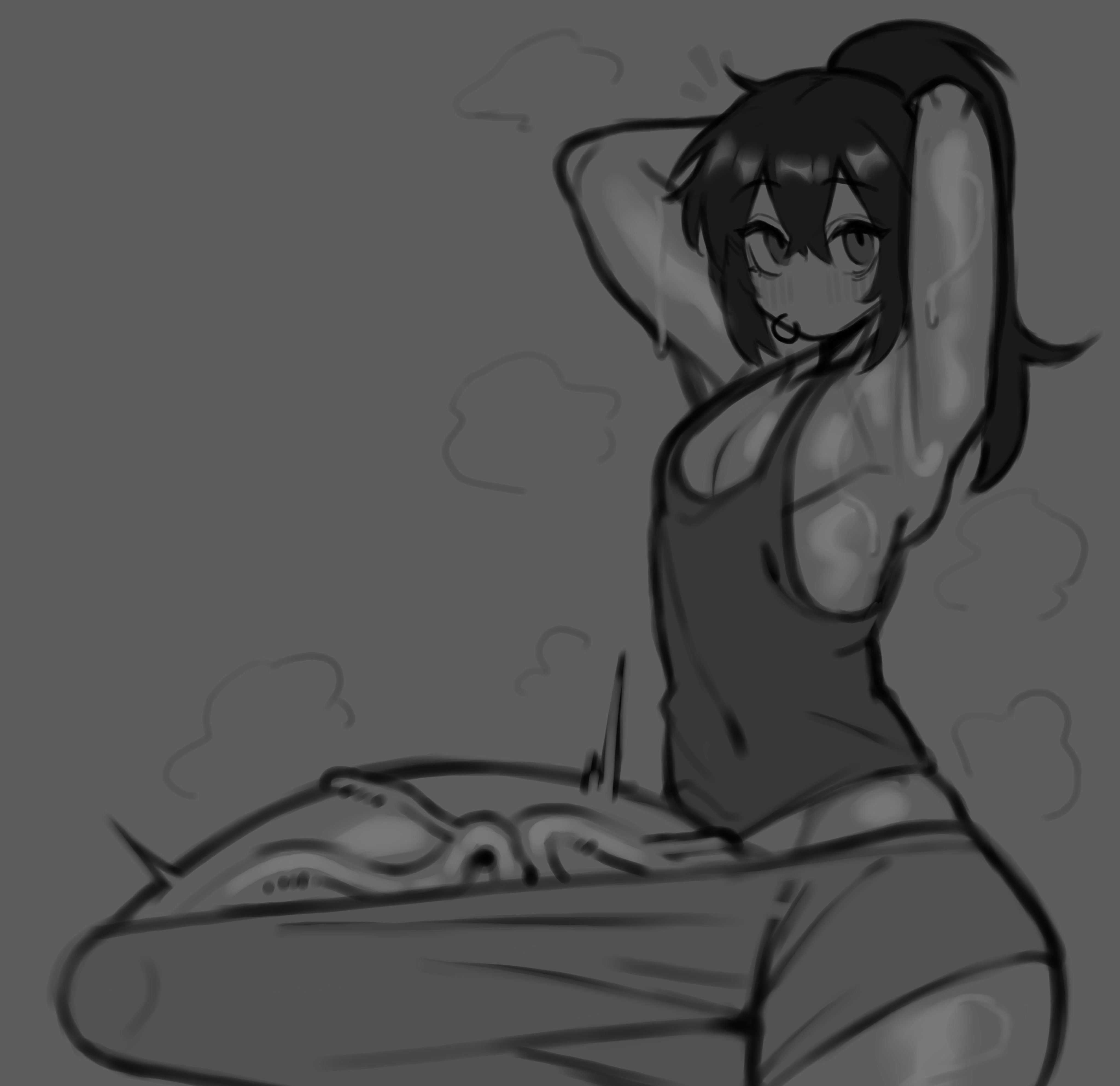 1boy, big cock, big penis, clothed, clothed male, cock, cute, cute male, doodle, erect cock, erect penis, erection, erection under clothes, femboy, gigantic cock, gigantic penis, huge cock, hung, hung femboy, hung twink, hyper cock, hyper cock femboy, light skin, light-skinned male, long hair, long-haired male, looking at viewer, mal (mctamagomaki), male, male focus, male only, mctamagomaki, original, original character, penis, small but hung, solo, solo male, twink, tying hair, veiny penis, young