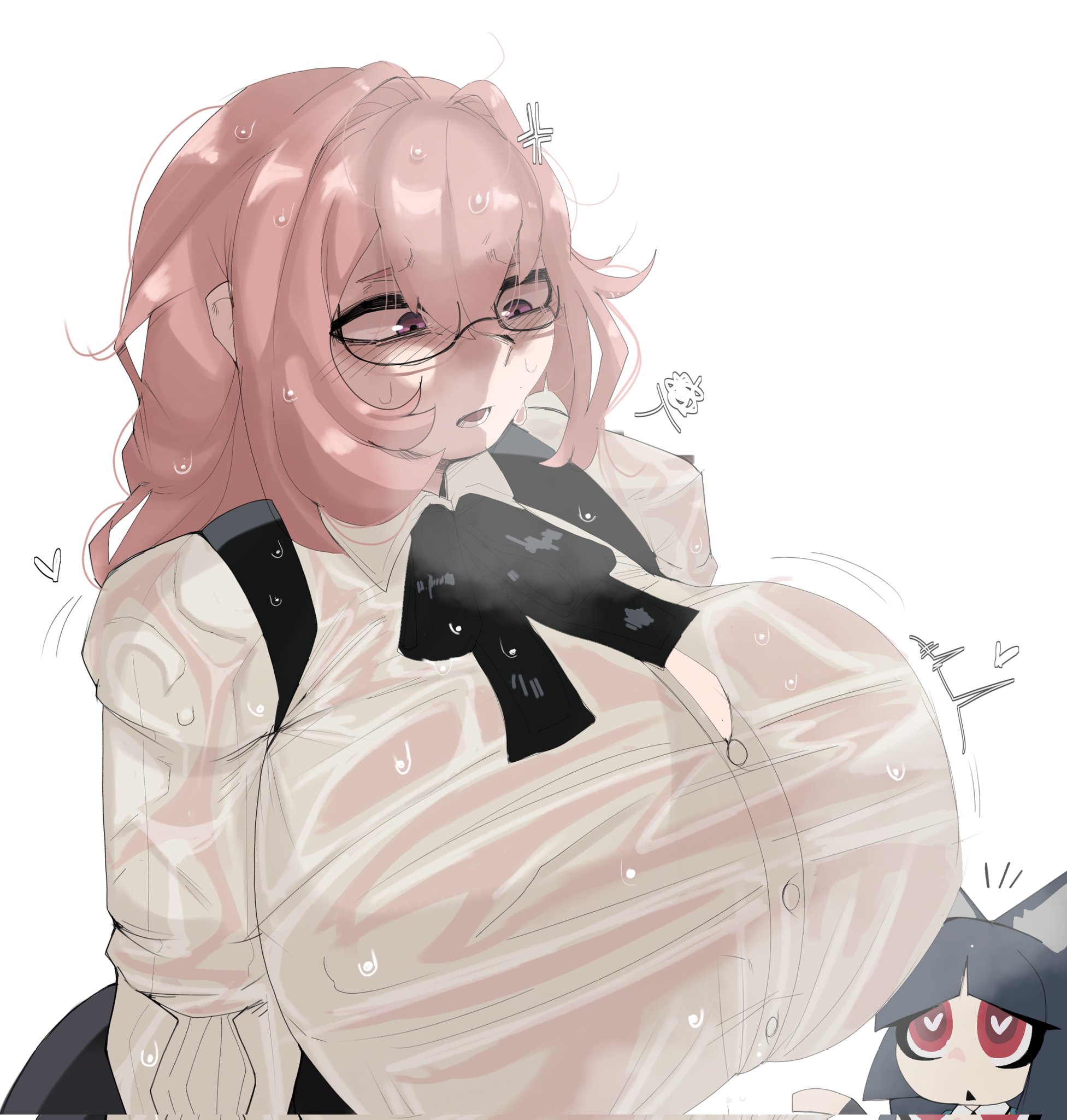 1girls, big breasts, breasts, busty, female, female only, glasses, hoshimi miyabi, hoyoverse, huge breasts, large breasts, lesbian, lesbian focus, light skin, light-skinned female, massive breasts, mihoyo, milf, nuggx117, office clothing, office lady, pink hair, tsukishiro yanagi, wet clothes, yuri, zenless zone zero