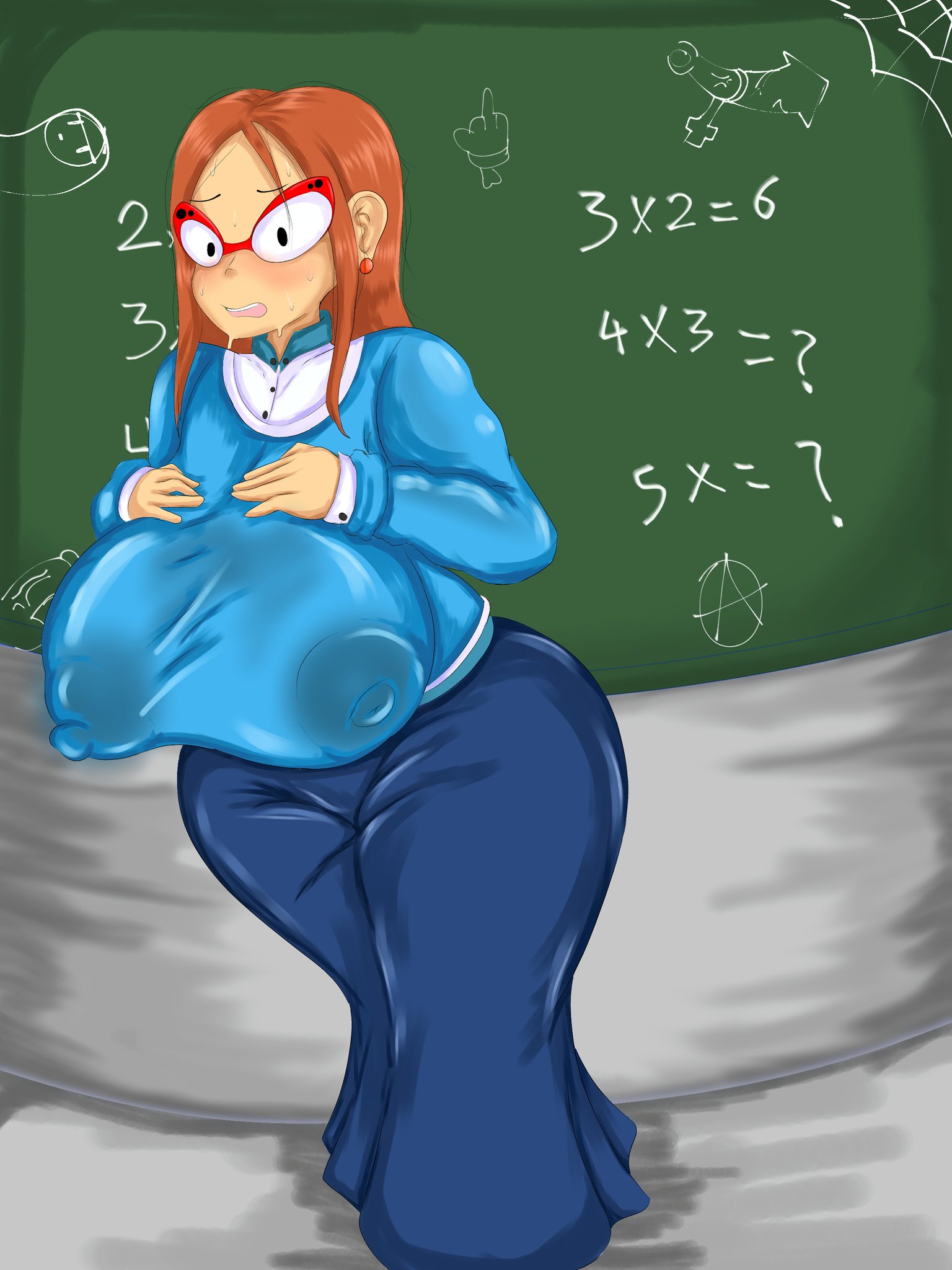 1girls, alternate version available, areolae, ass, big areola, big ass, big breasts, big butt, breasts, breasts bigger than head, brown hair, bubble butt, chalkboard, clothing, crazydrawings71, curvaceous, curvy, curvy figure, dress, earrings, erect nipples, erect nipples under clothes, female, female only, fully clothed, glasses, huge ass, huge breasts, kindergarten (game), kindergarten 3, long hair, math, ms. lovelett, solo, solo female, sweat, sweating, teacher, thick thighs, voluptuous, voluptuous female, wide hips