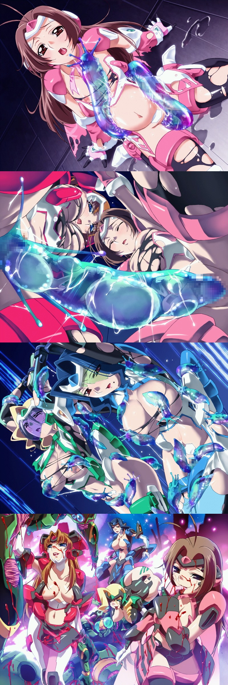 4girls 4koma armor bad_end before_and_after birth blood breasts censored clothing comic corruption dark_persona egg egg_implantation egg_laying eggs female gan-chan_(artist) high_resolution hishidou_aiko hitozuma_sentai_aisaiger impregnation large_breasts mole mole_under_mouth morisaki_miku multiple_girls ousaka_hikari oviposition parasite pregnant sentai slime slime_inflation slime_monster small_breasts sophie_andrea_yukitou tentacle torn_clothes transformation