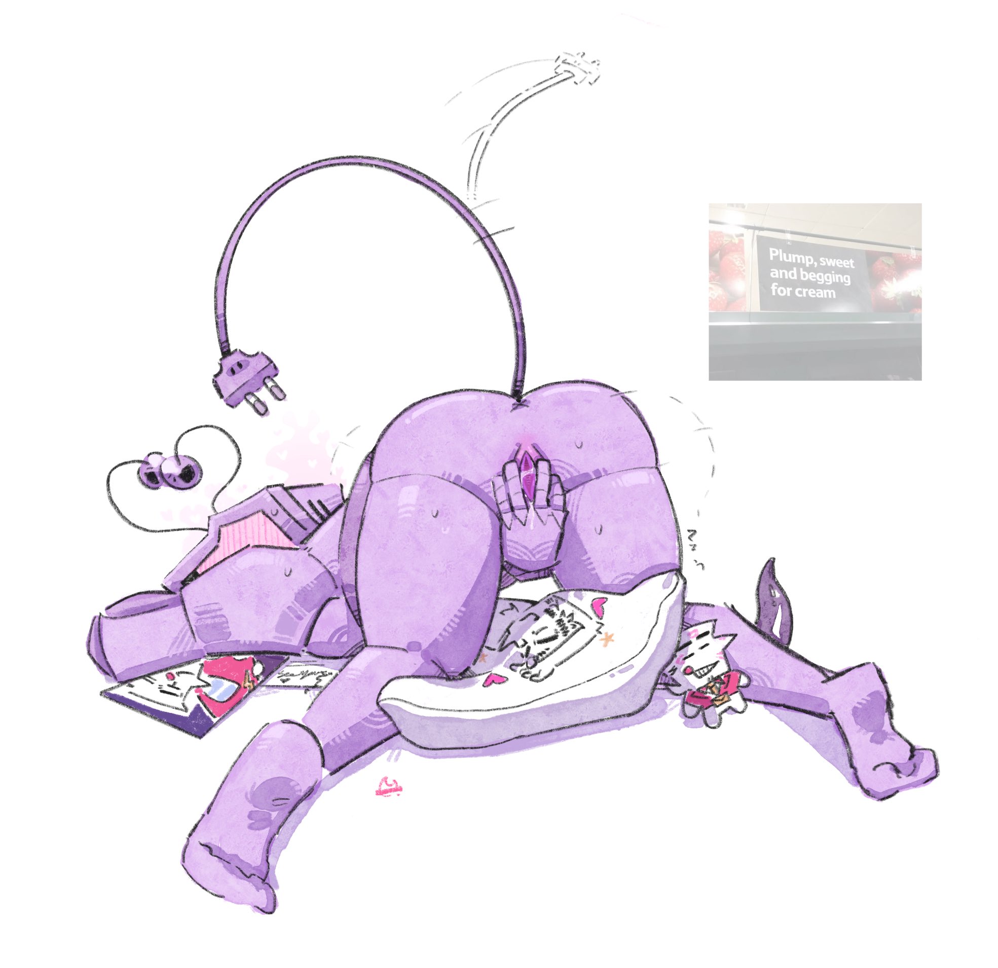 bent over, body pillow, cuntboy, deltarune, gay, masturbation, plushie, presenting, rubbing pussy, spamton g spamton, tailwag, tenna (deltarune), undertale (series), yaoi