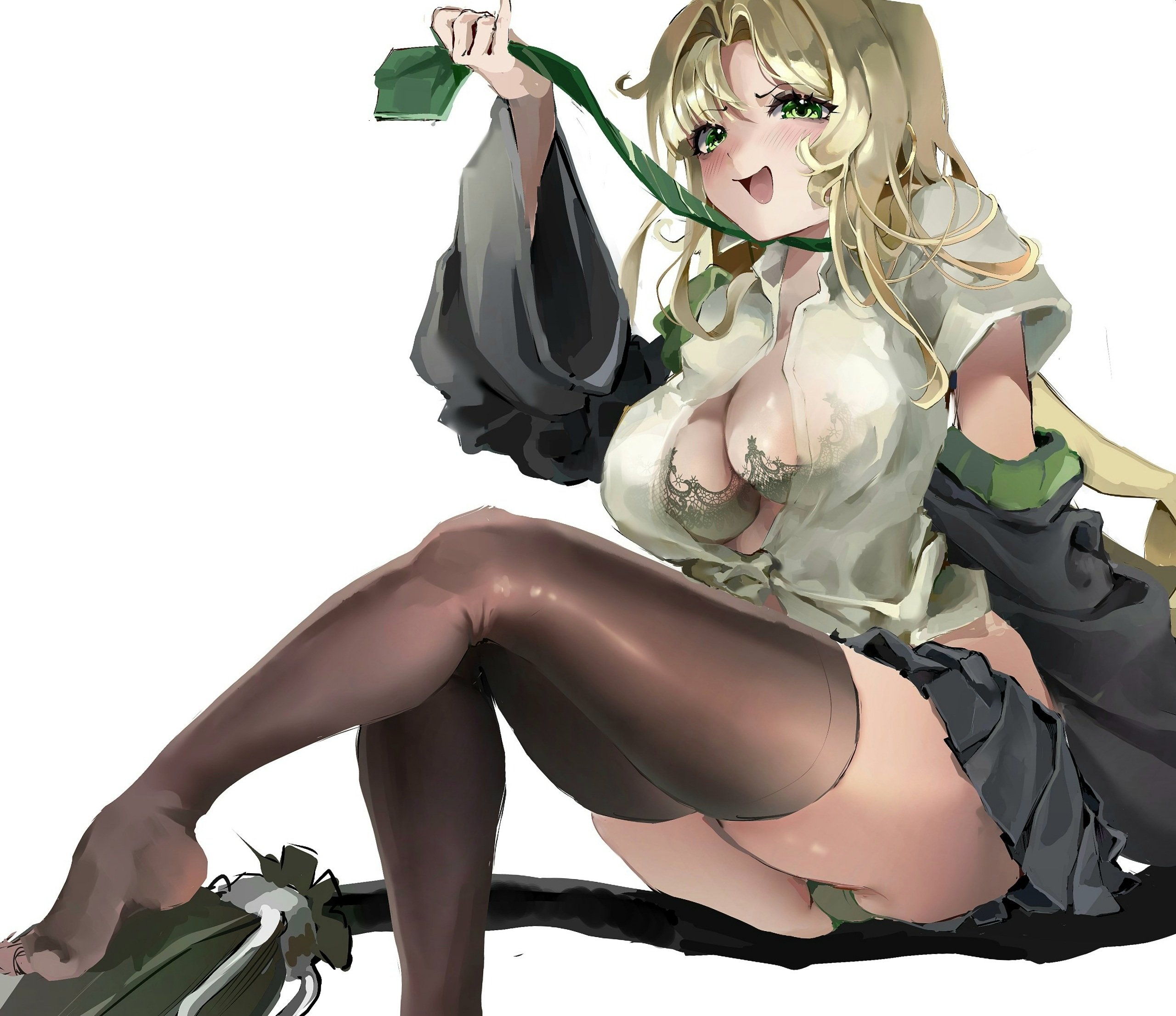 1girls, artist request, breasts, draco malfoy, draco malfoy (redteneri), female, female focus, female only, genderswap, harry potter, large breasts, light skin, light-skinned female, looking at viewer, rule 63, school uniform, solo, thick thighs, thighs, wide hips