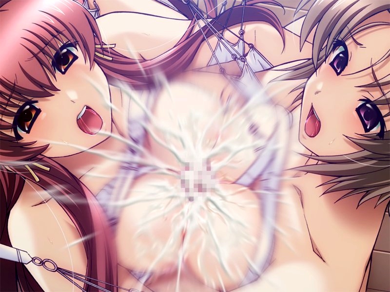 2girls breasts censored cum cum_explosion double_paizuri female game_cg male multiple_females night_shift_nurses open_mouth paizuri penis straight yakin_byoutou