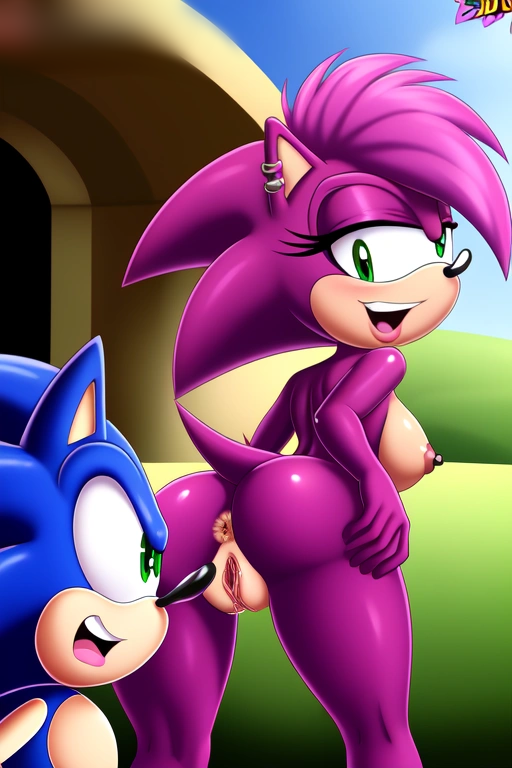 ai_generated anus ass bed bedroom breasts hips imminent_sex incest incest_(lore) long_penis magenta_body oiled penis pink_hair pussy seductive sonia_the_hedgehog sonic_(series) sonic_underground tagme thighs