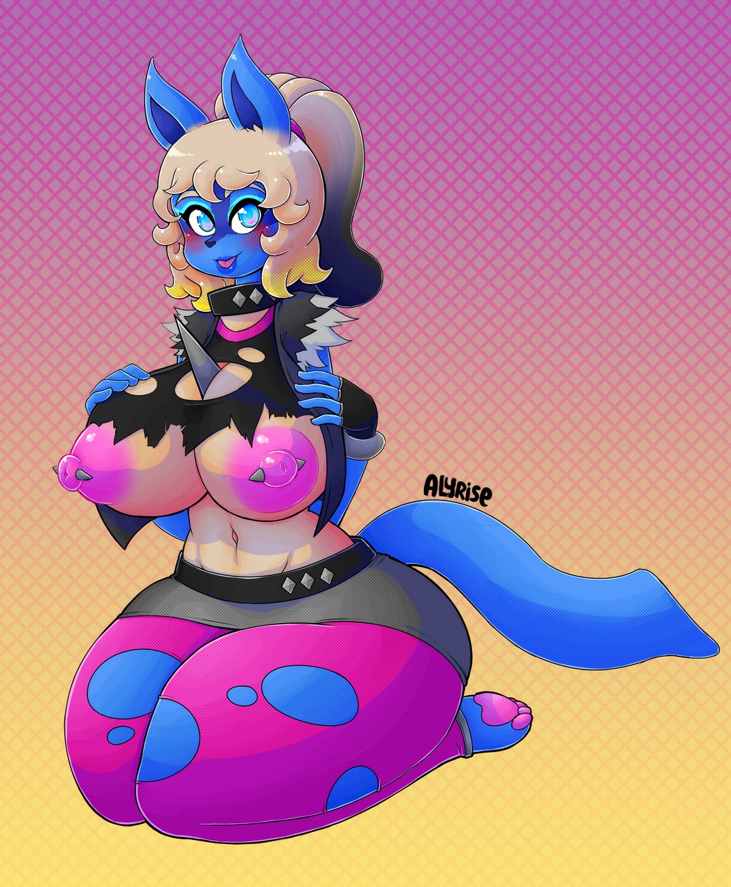 alyrise anthro big_breasts breasts female female_lucario female_pokemon generation_4_pokemon lucario nintendo pokemon pokemon_(species) solo