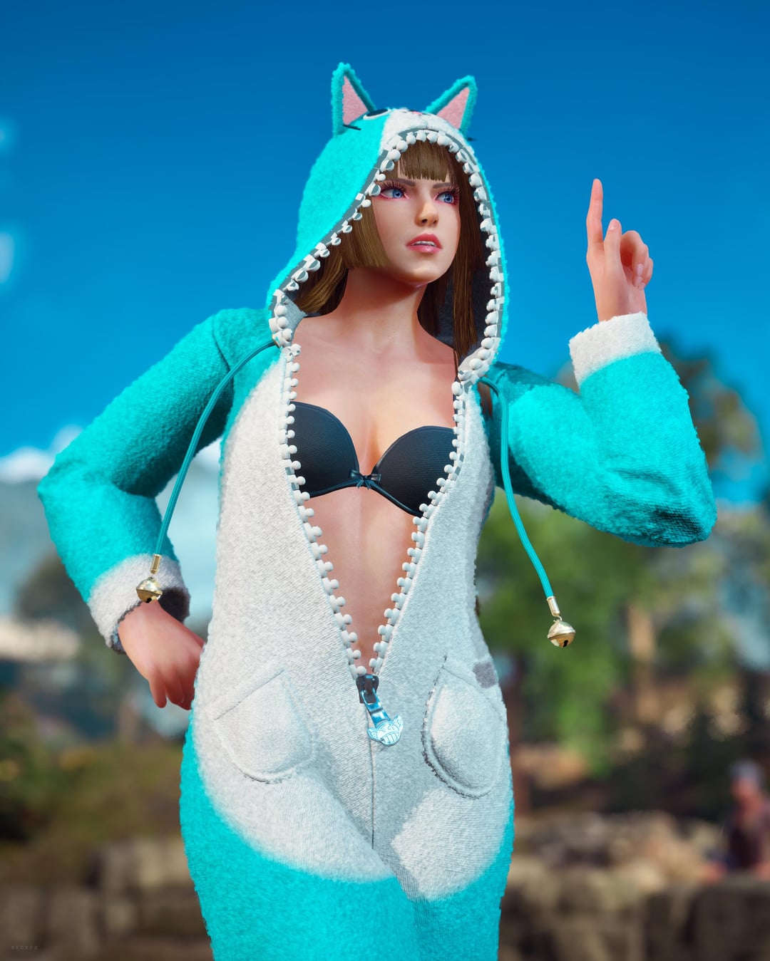 blonde_hair bra breasts cleavage emilie_de_rochefort female female_only mod pajamas tekken tekken_8