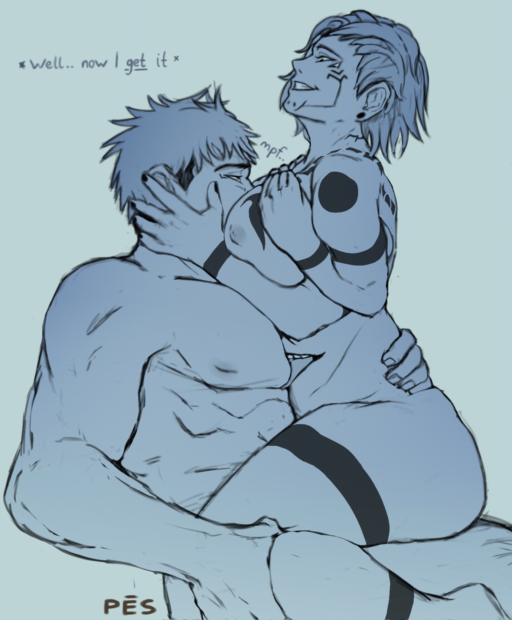 boobs on head, boobs pressed, breasts, female, genderswap (mtf), incest, itadori yuuji, jujutsu kaisen, ryoumen sukuna (jujutsu kaisen)