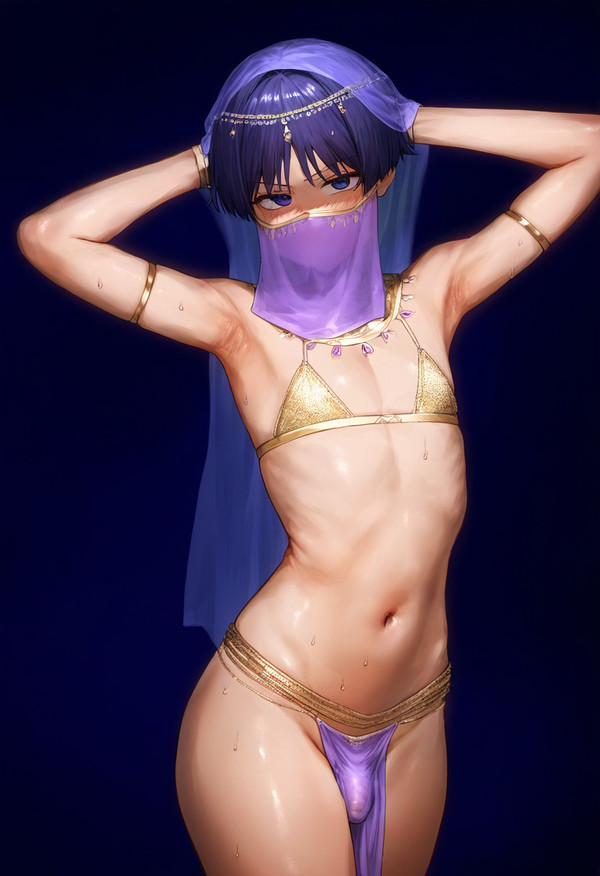 ai_generated arabian_clothes blackcatmeow dancer_outfit femboy genshin_impact scaramouche_(genshin_impact)