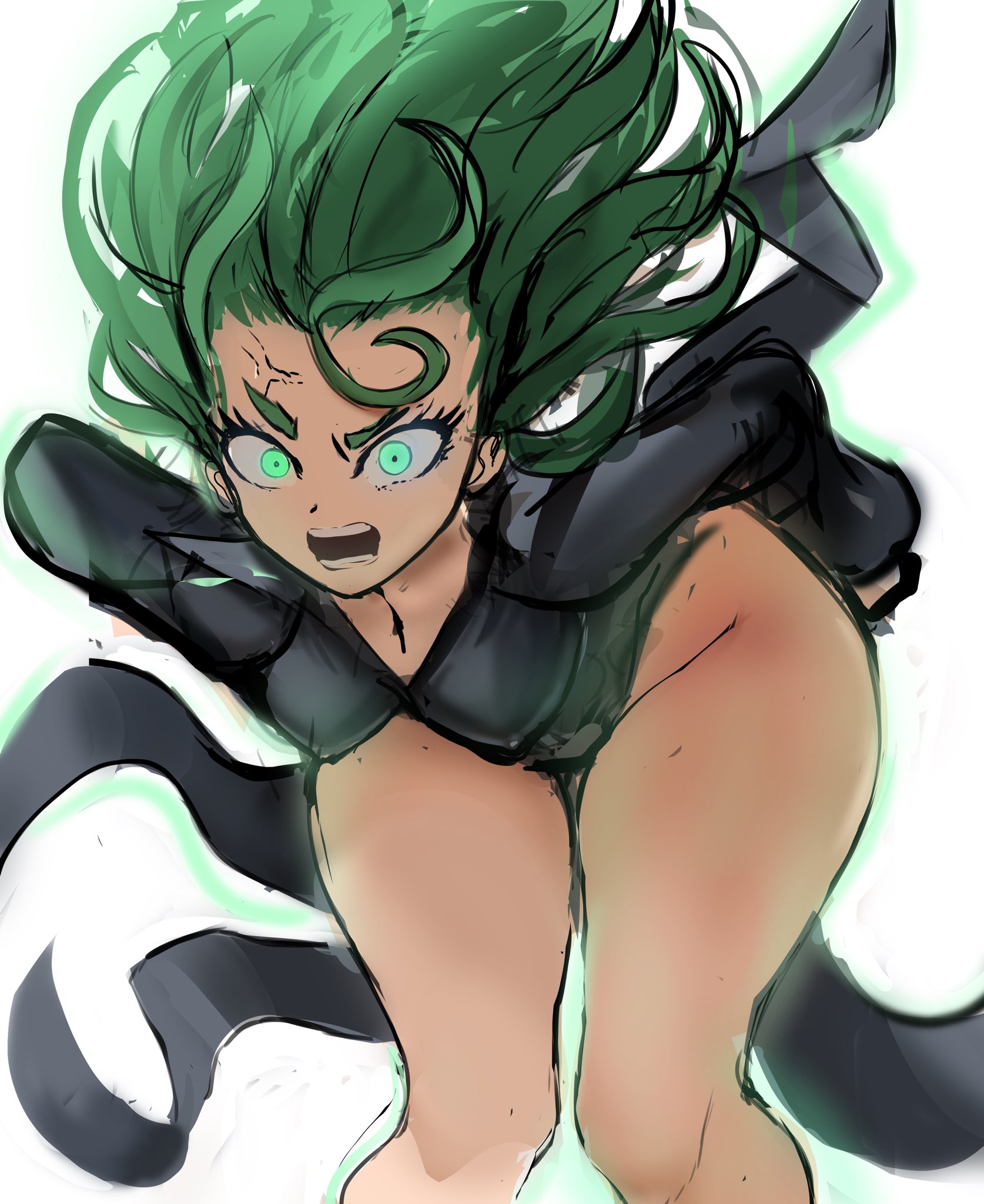 1girls, adult swim, anger vein, angry, ass, big ass, bottom heavy, breasts, female, green eyes, green hair, huge ass, one-punch man, pear shaped, pear shaped female, pear-shaped figure, rakeemspoon, small breasts, solo, tagme, tatsumaki, thick thighs, thunder thighs, toonami