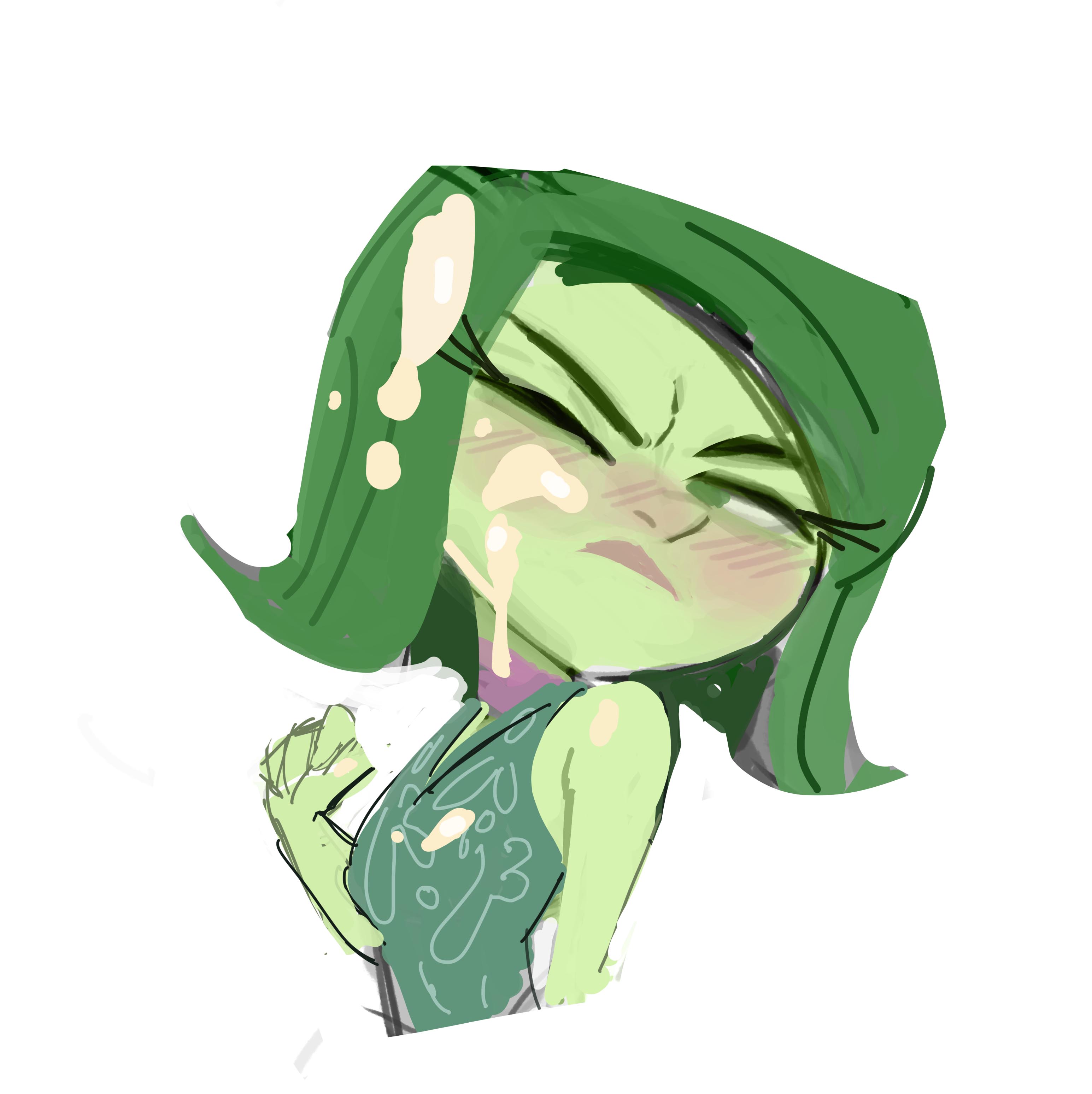 1girls, amugea, cum, cum on face, disgust (inside out), disgusted, disney, facial, female, female focus, female only, green skin, inside out, pixar