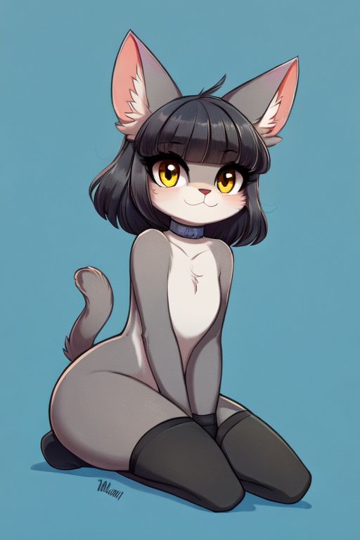 2024 ai ai_generated anthro ass big_butt black_socks butt cat cat_furry furry furry_cat grey_cat grey_fur original original_character sitting thick_ass thick_thighs yellow_eyes