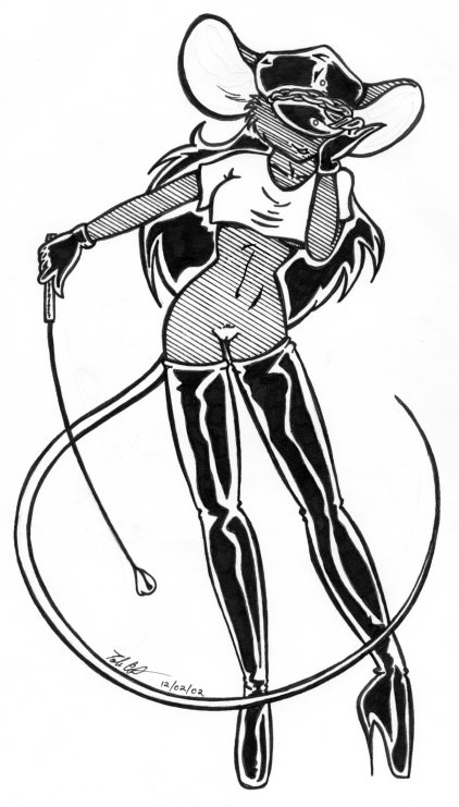 anthro dark_hair female fur furry gloves hair hat long_hair monochrome mouse polecat_(artist) pussy riding_crop rodent thigh_boots