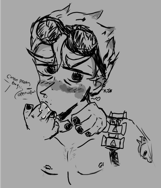 cute fingers junkrat male_only monochrome overwatch overwatch_2 roadhog roadhog_x_junkrat roadrat silly spit wholesome_sex