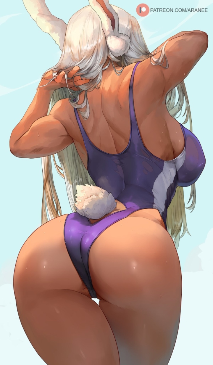 1girls 2025 araneesama athletic athletic_female back back_view big_ass big_breasts big_butt boku_no_hero_academia bunny_ears bunny_tail dark-skinned_female dark_skin female female_only fit fit_female huge_ass huge_butt leotard mirko miruko my_hero_academia one-piece_swimsuit patreon patreon_username purple_clothing purple_swimsuit rumi_usagiyama solo superheroine swimsuit tail white_hair