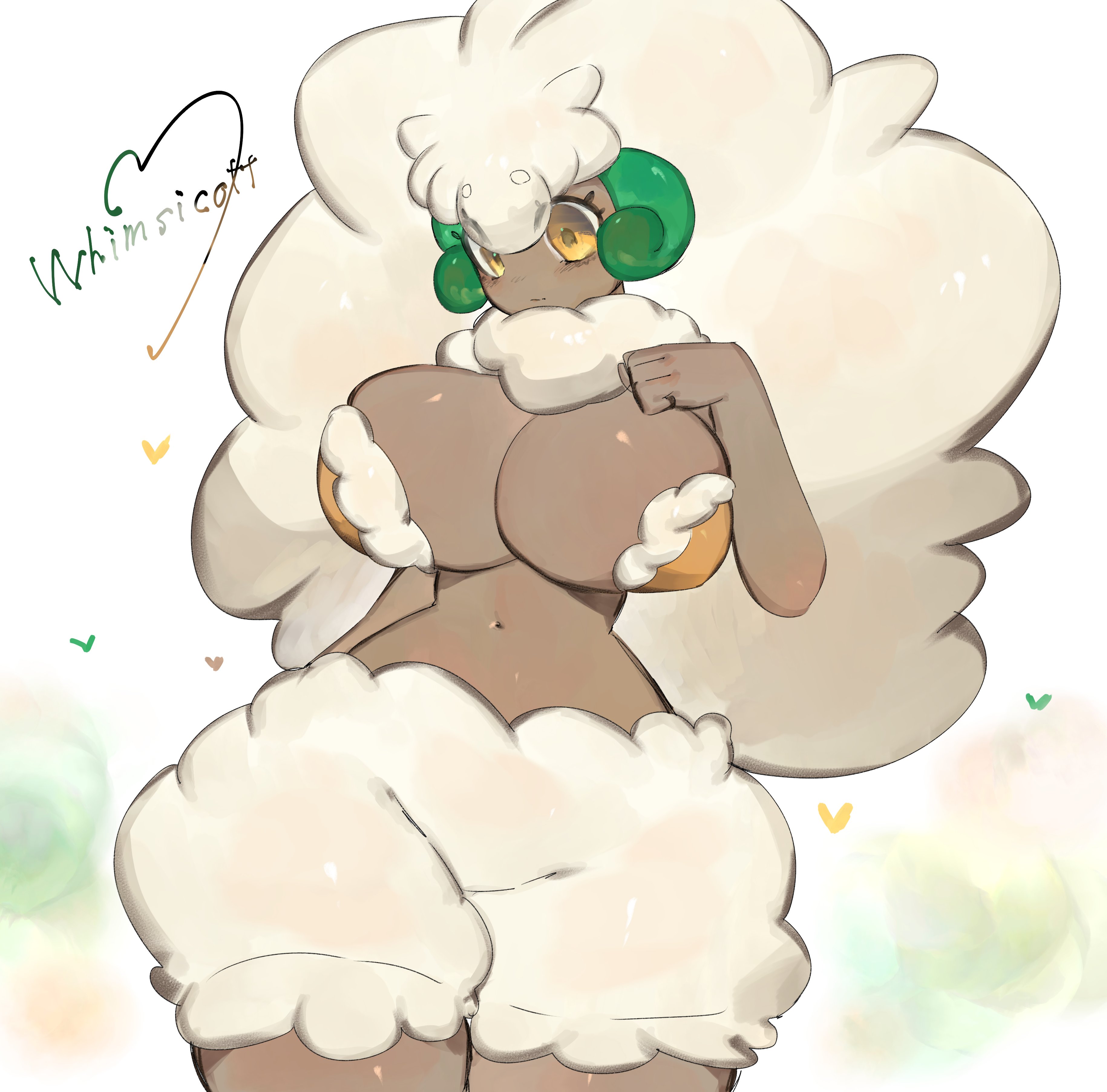 1girls, anthro, anthro female, dark skin, dark-skinned female, female, female focus, female only, furry, furry female, generation 5 pokemon, hips, nintendo, pokemon, pokemon (species), solo, solo female, solo focus, thick thighs, thighs, toge77789, togetoge, whimsicott, white background