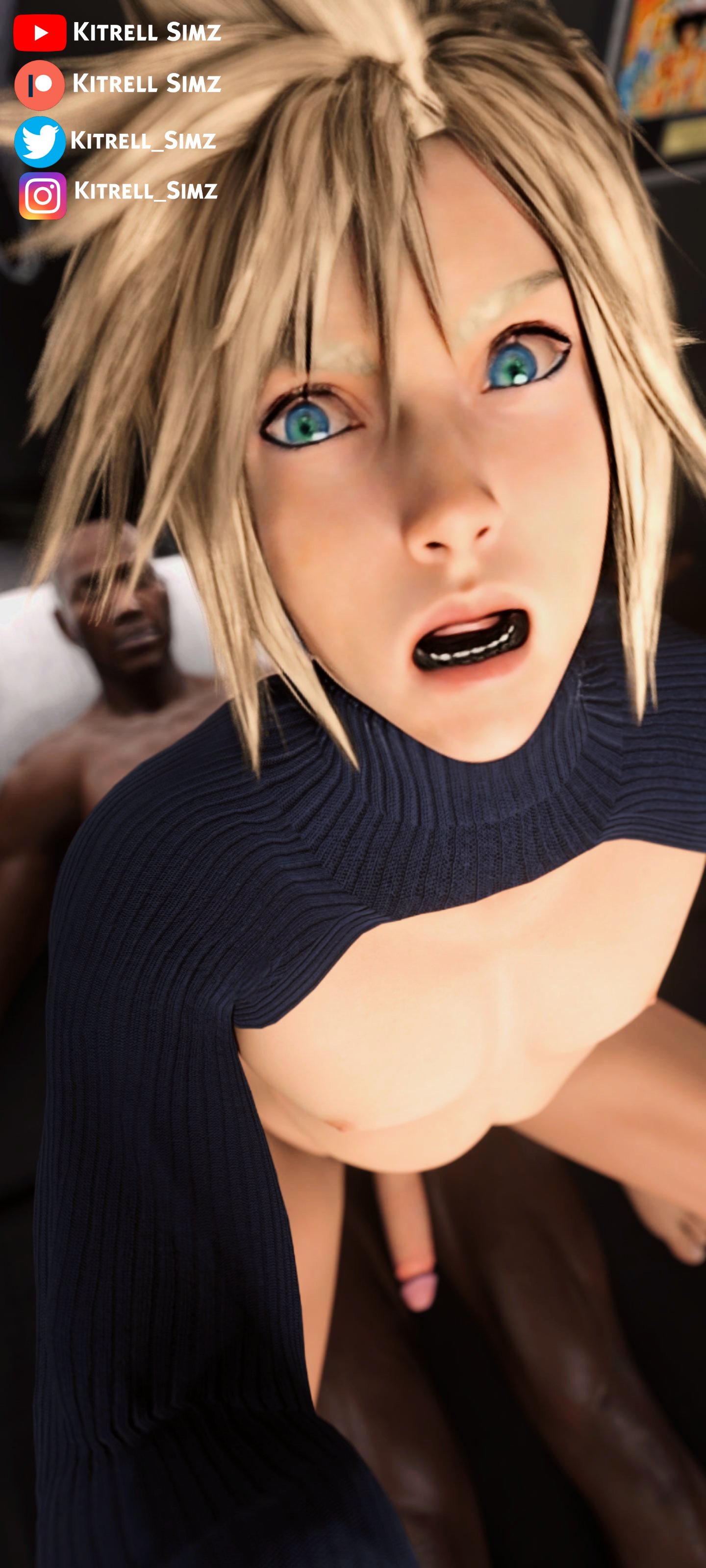 2boys 2humans 3d 3d_model blonde_hair blue_eyes cloud_strife dark-skinned_male erect_penis erection final_fantasy final_fantasy_vii final_fantasy_vii_remake gay gay_anal gay_sex interracial kitrell_simz male male/male male_focus male_only male_penetrating male_penetrating_male shocked shocked_expression square_enix yaoi